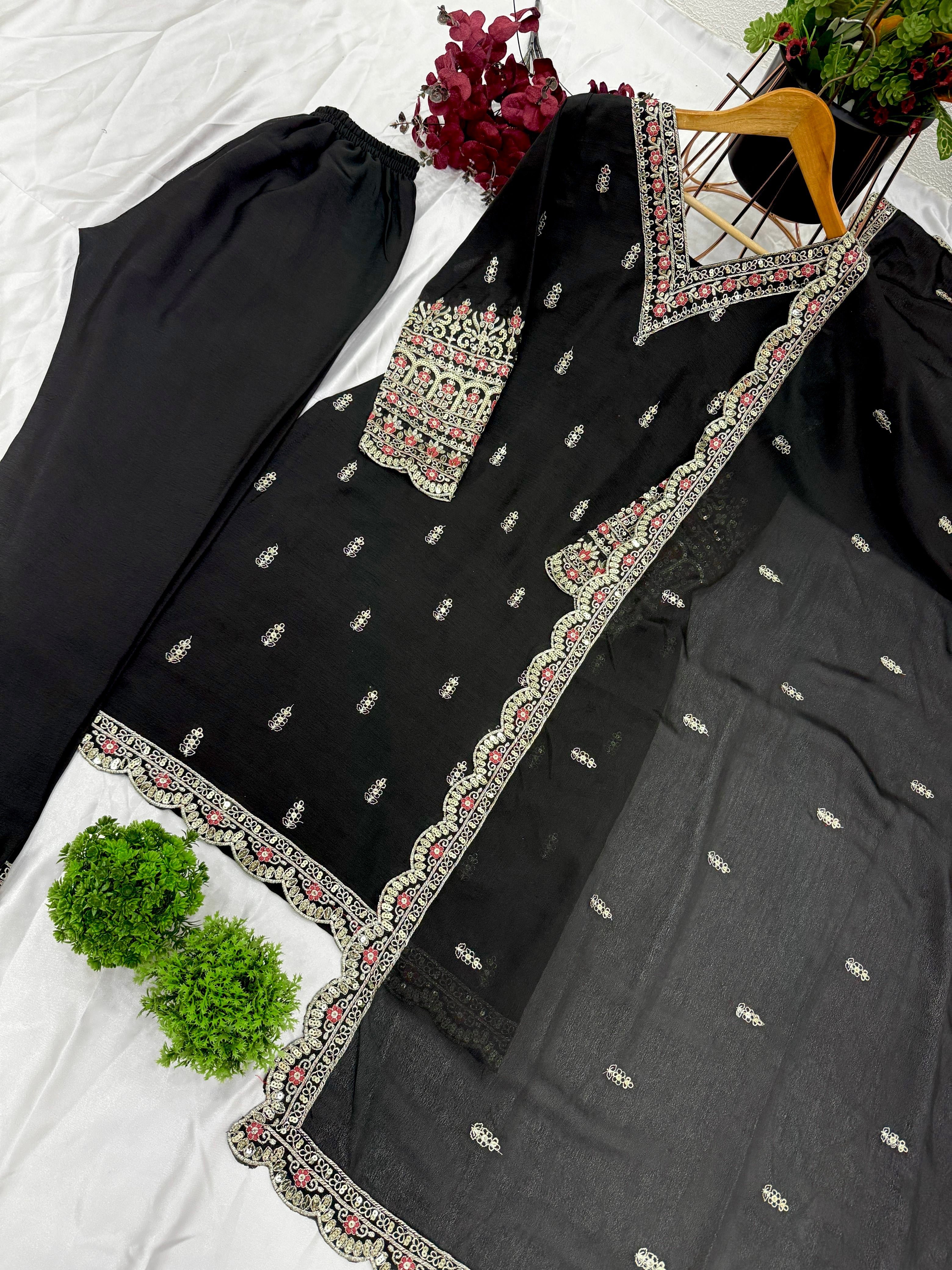 Beautiful Top-Plazo And Dupatta With Heavy Embroidery Sequence Work