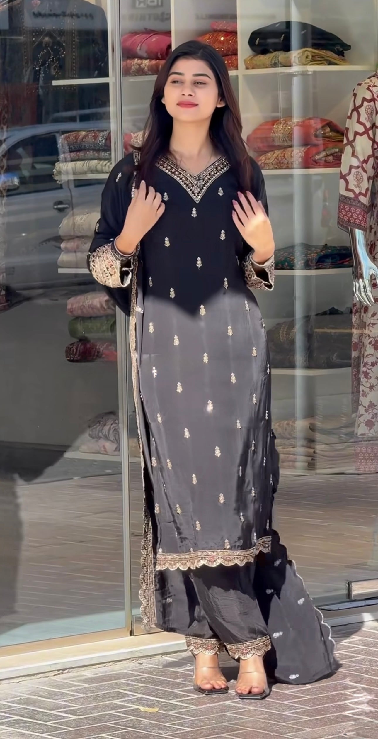 Beautiful Top-Plazo And Dupatta With Heavy Embroidery Sequence Work