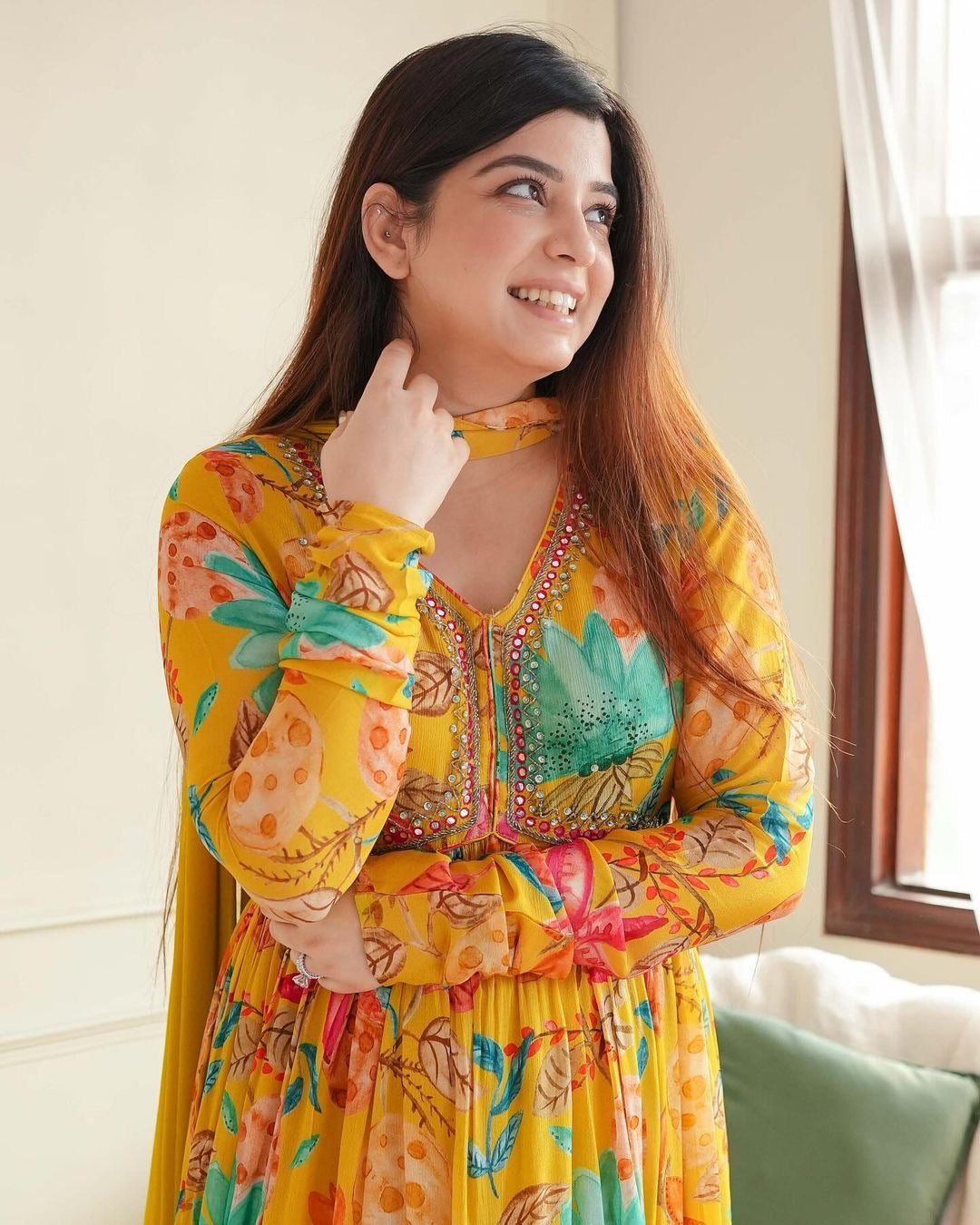 Designer Party Wear Gown And Dupatta With Digital Print