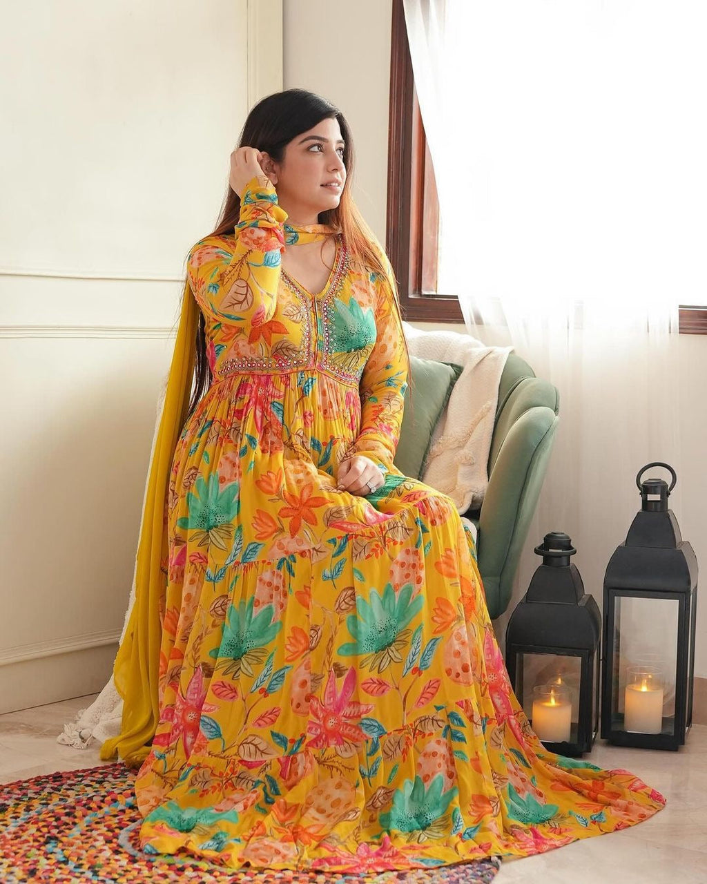 Designer Party Wear Gown And Dupatta With Digital Print