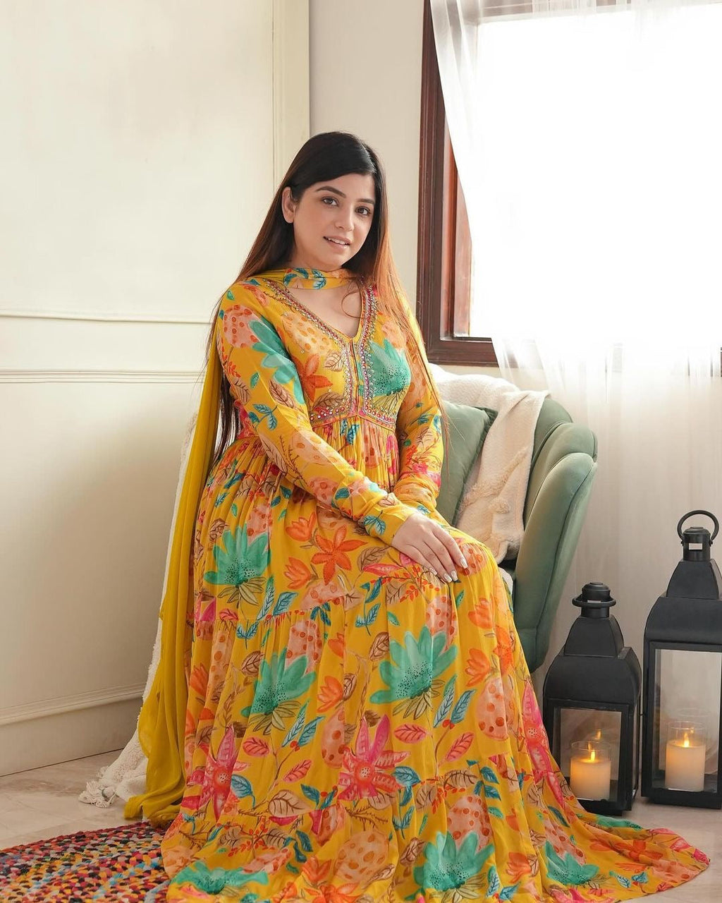 Designer Party Wear Gown And Dupatta With Digital Print