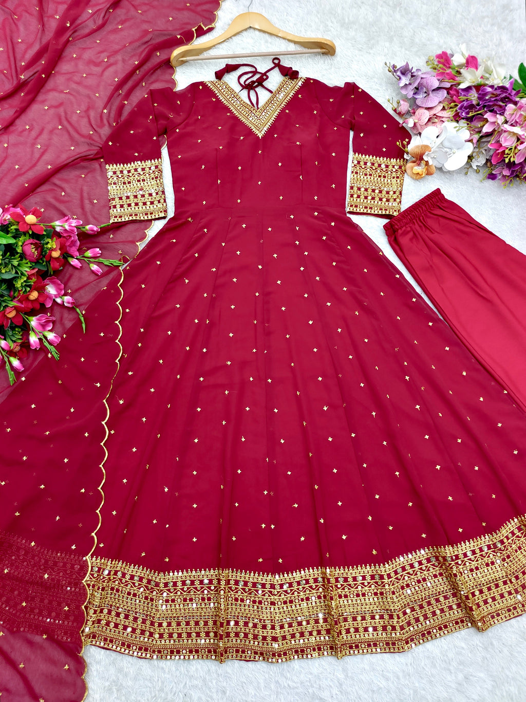 Beautiful Party Wear Gown-Pent And Dupatta With Embroidery Sequence Work