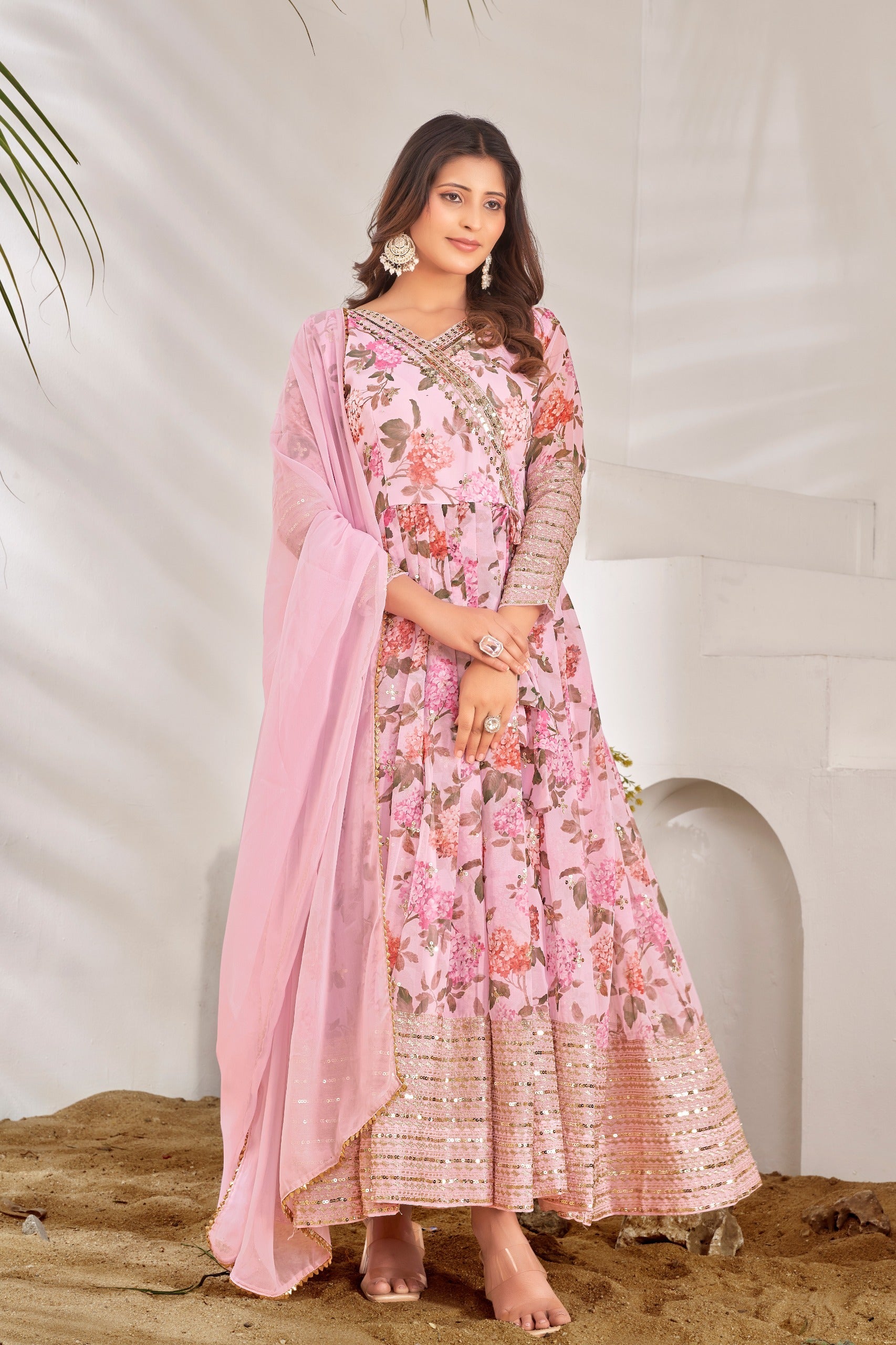 Designer Party Wear Look Gown, Bottom And Dupatta
