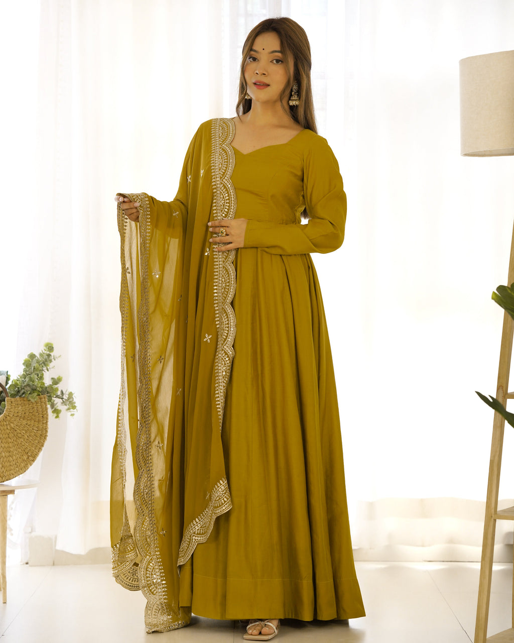 Party Wear Beautiful Anarkali Gown, Pent And Dupatta