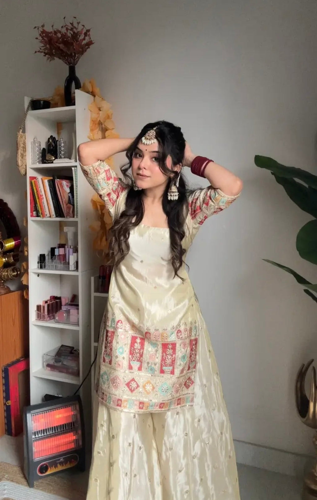 Beautiful Top-Gharara And Dupatta With Embroidery Sequence Work
