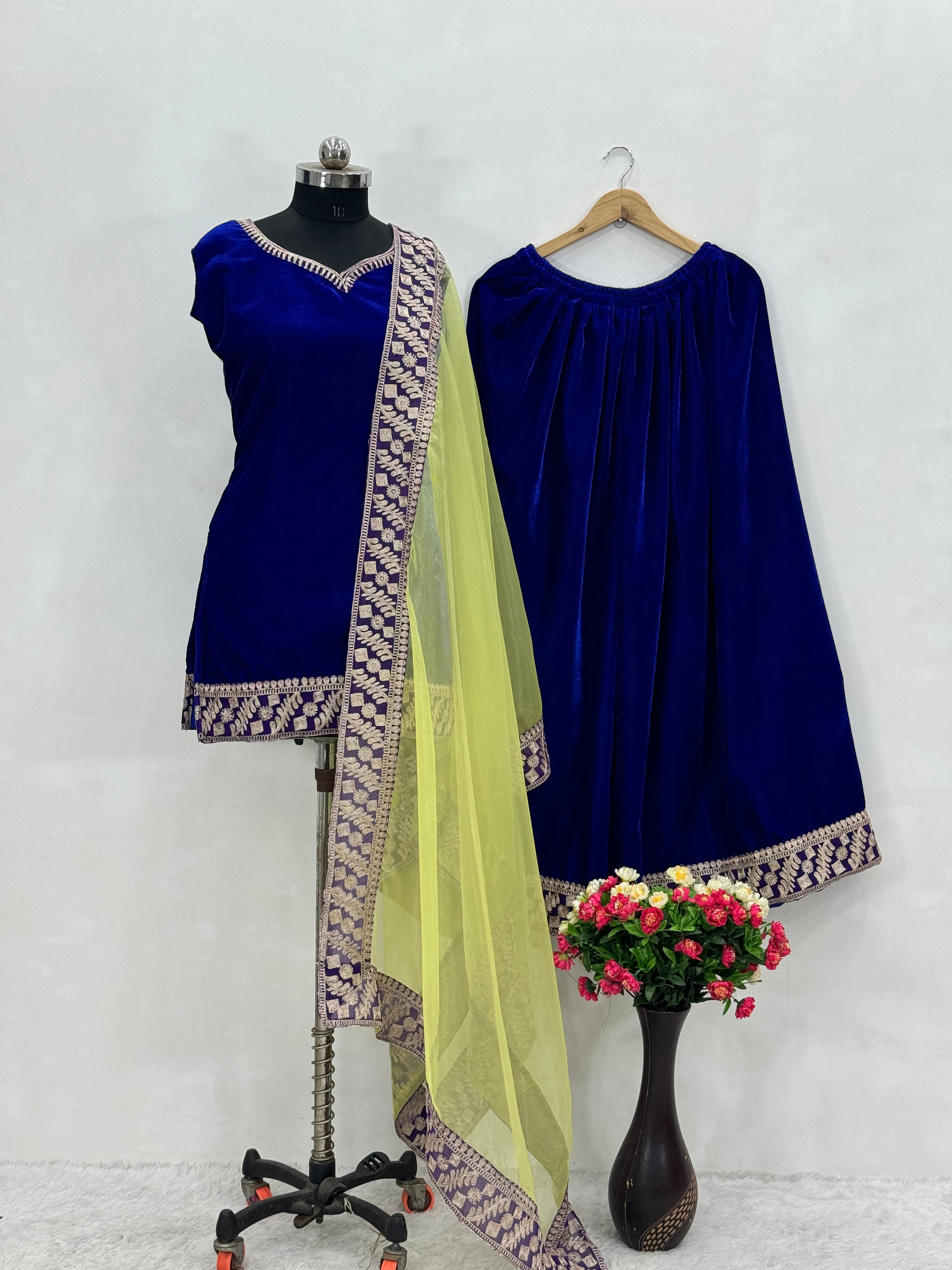 Beautiful Party Wear Top And Pent With Organza Dupatta