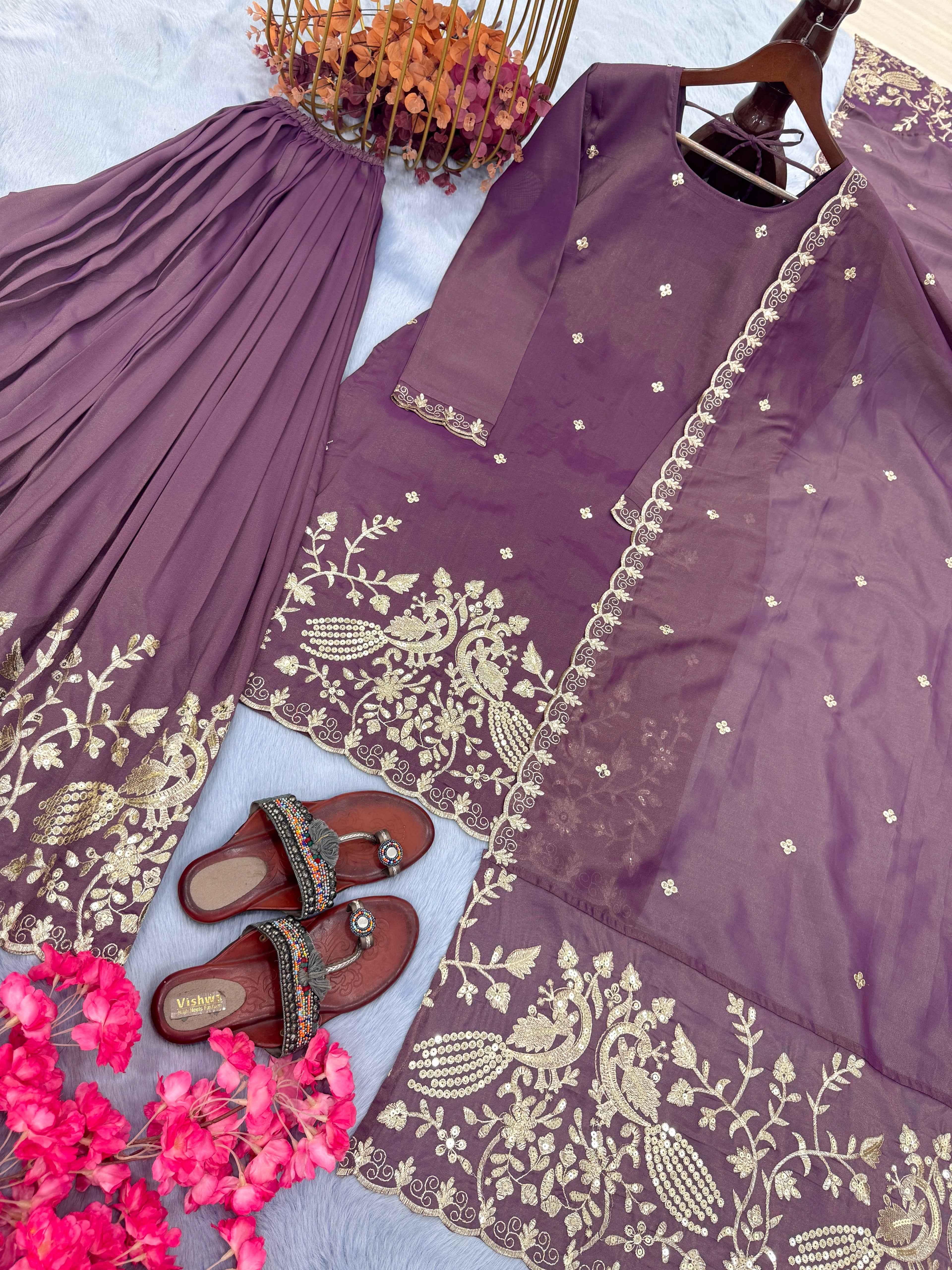Beautiful Top Plazzo & Dupatta With Embroidery Sequence Work