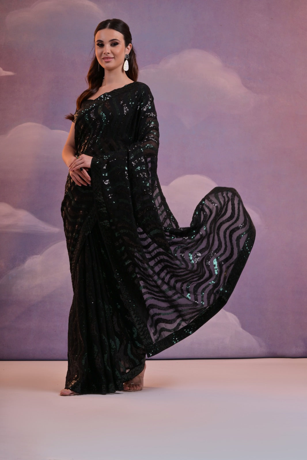 Party Wear Beautiful Saree With Sequence Embroidery Work