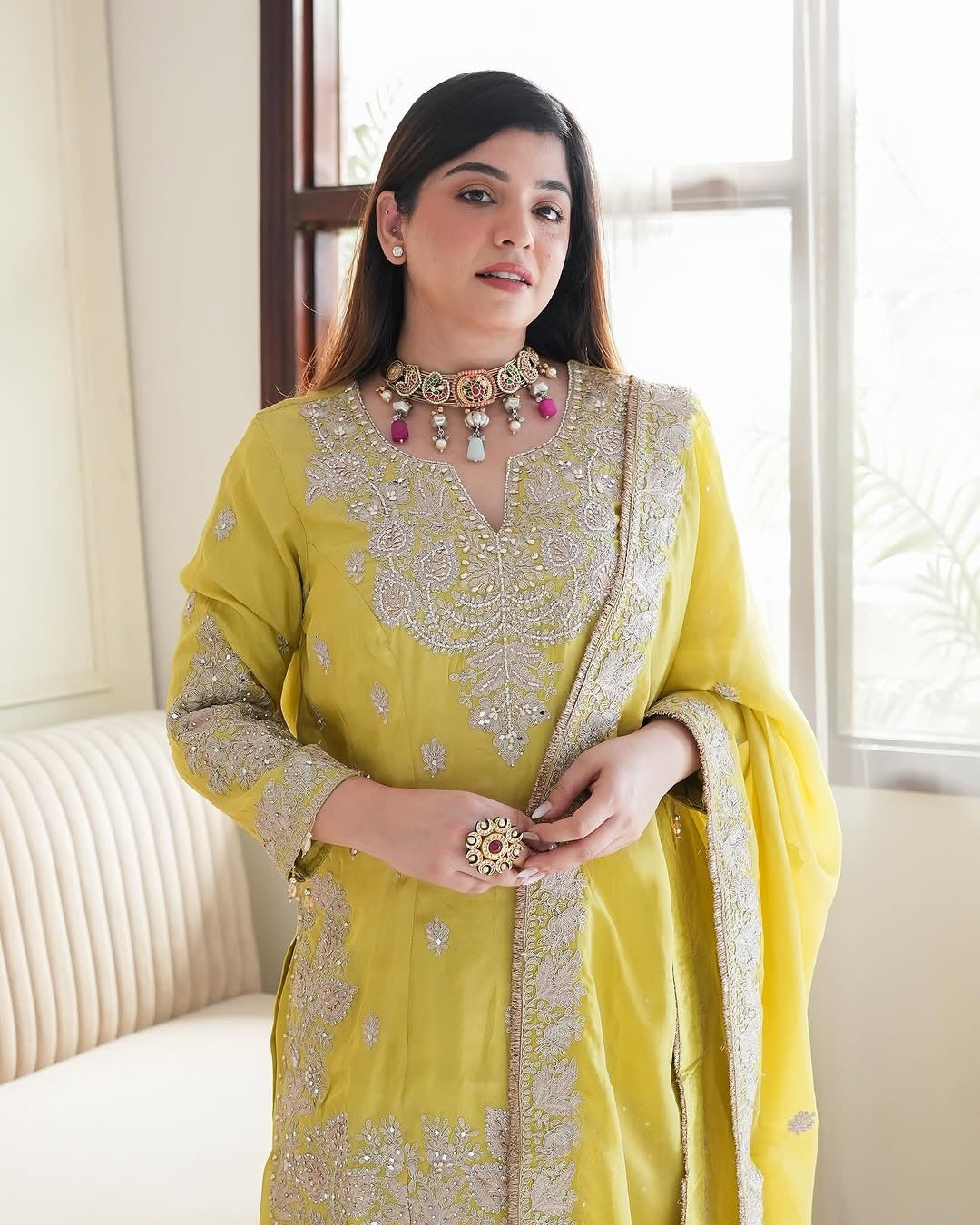 Beautiful Top-Gharara And Dupatta With Heavy Embroidery Sequence Work