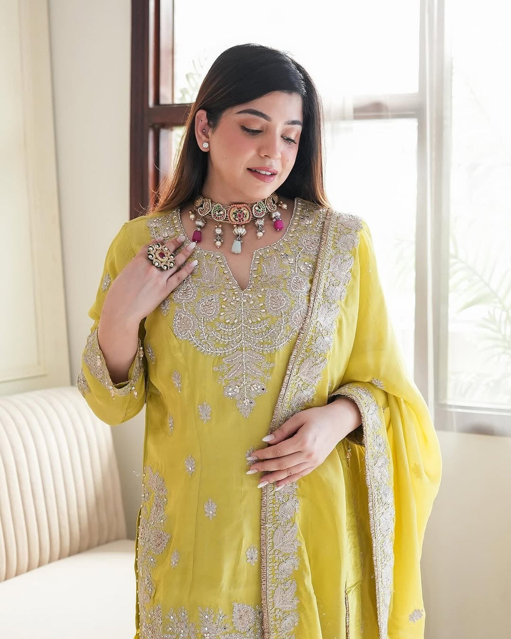 Beautiful Top-Gharara And Dupatta With Heavy Embroidery Sequence Work