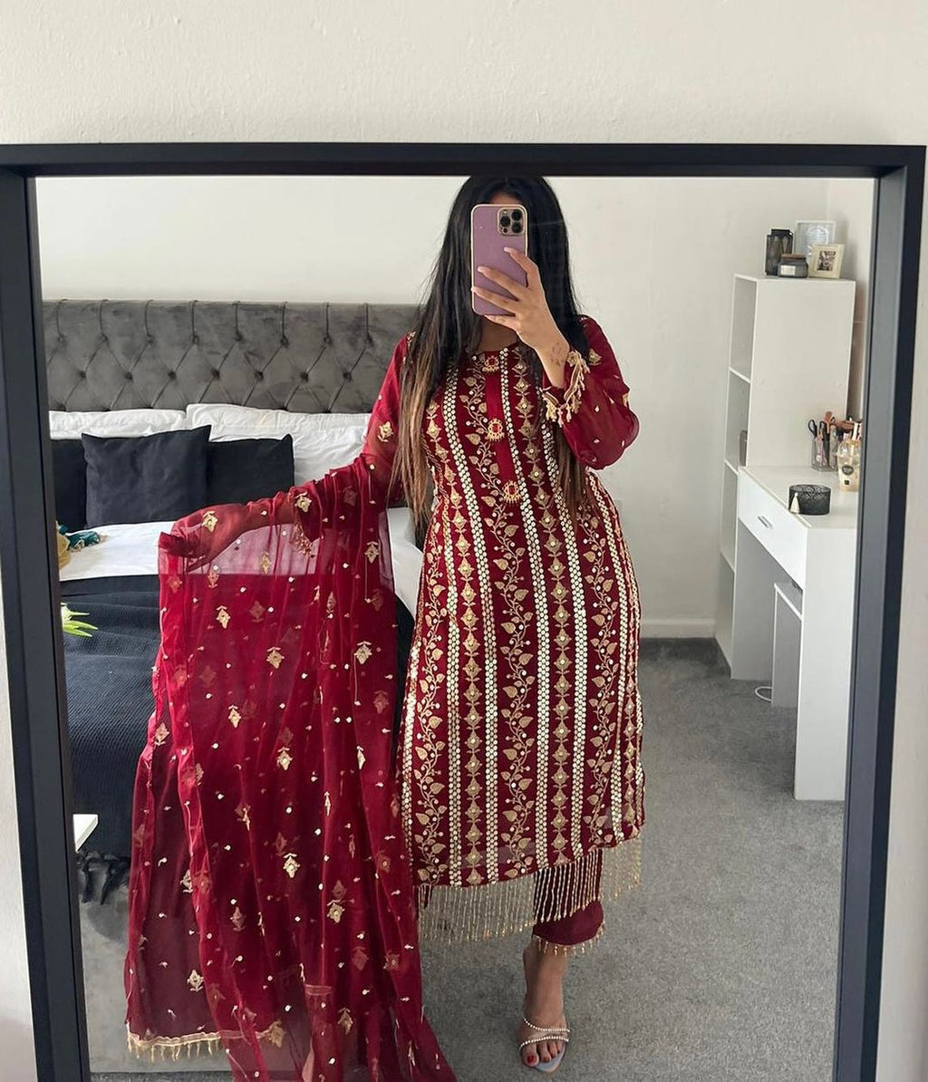 Designer Long Top , Pant and Dupatta In Fancy Style