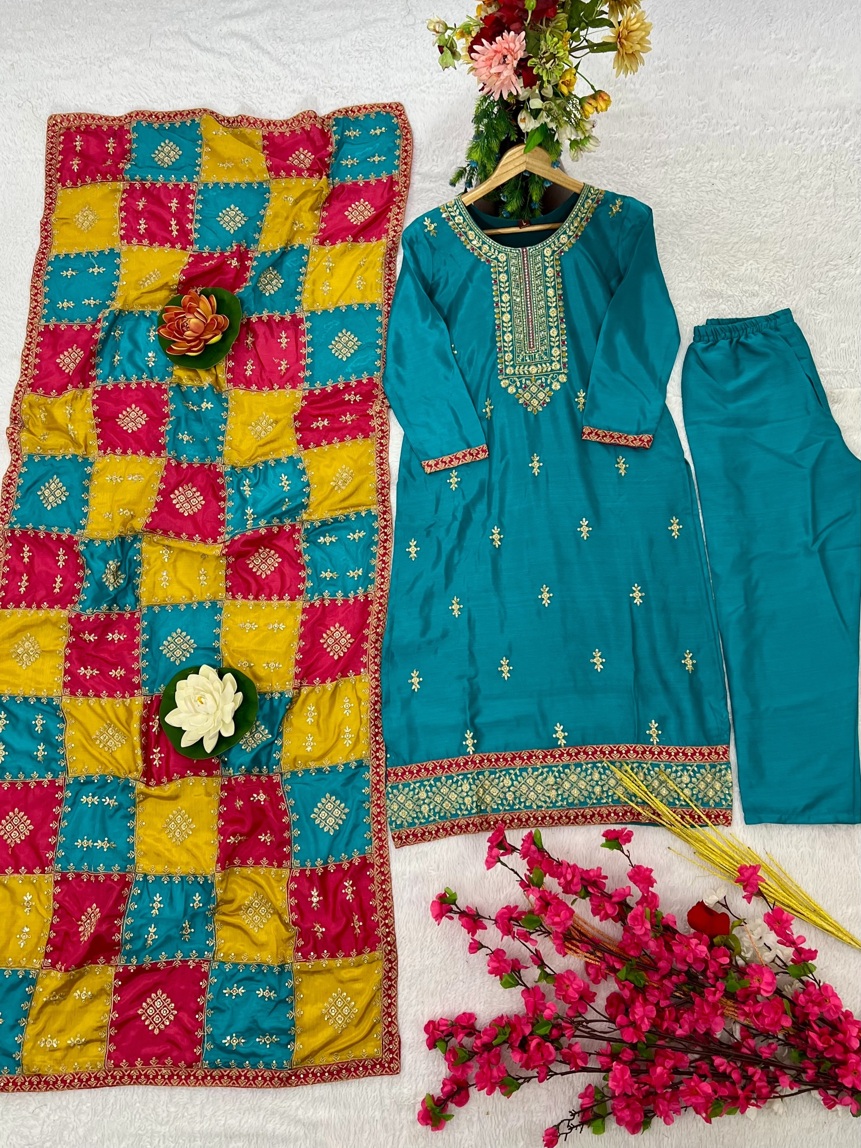 पार्टी वियर खूबसूरत टॉप-बॉटम और फैंसी दुपट्टा