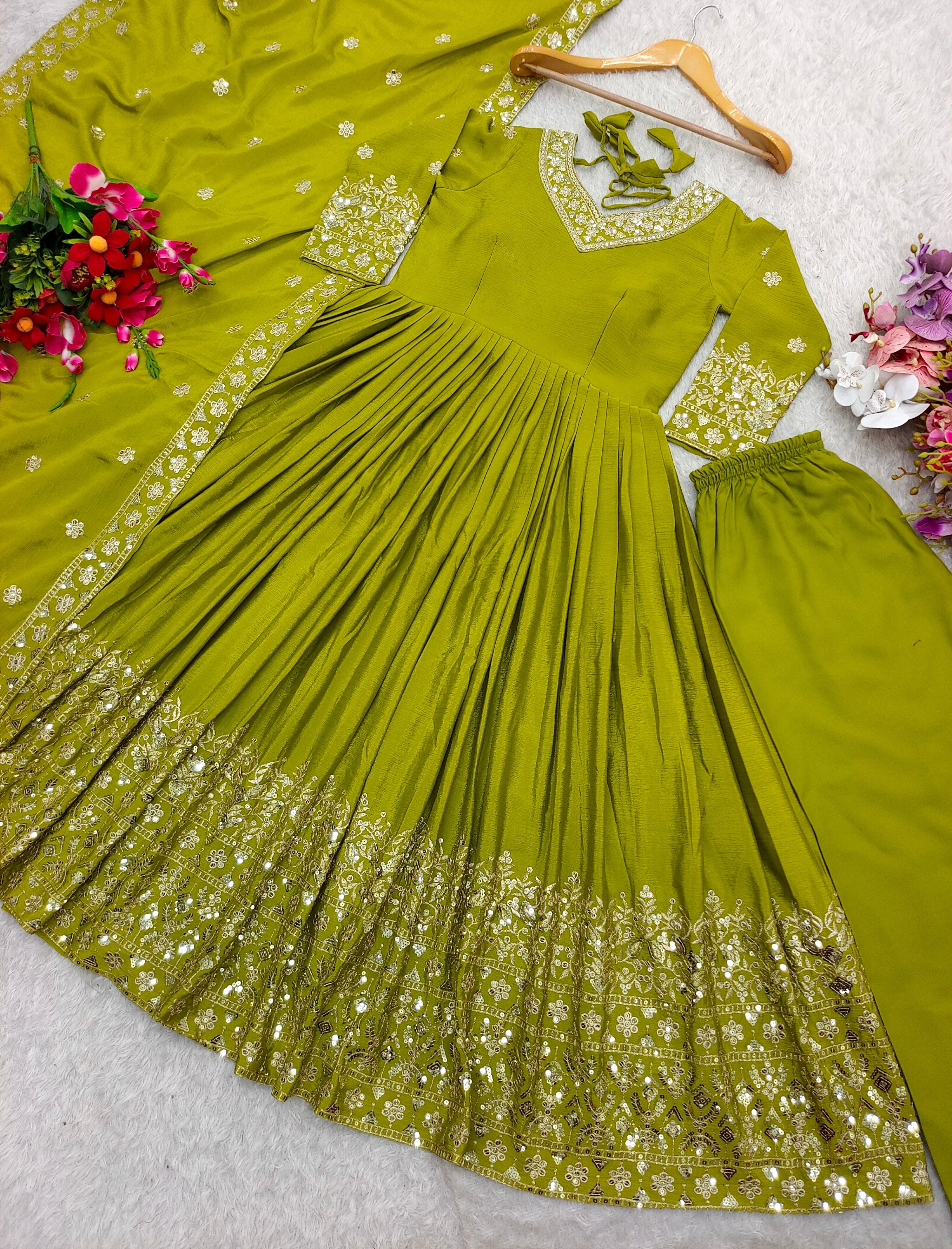Party Wear Designer Gown-Pent And Dupatta Set
