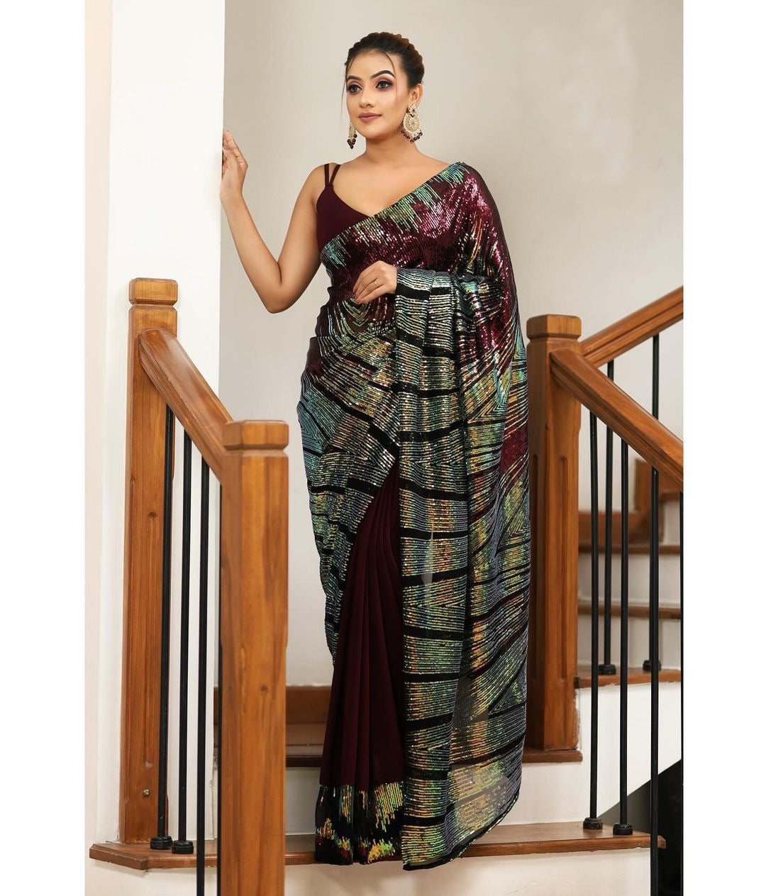 Designer Sequins Saree Rainbow Sequins Embroidery Work