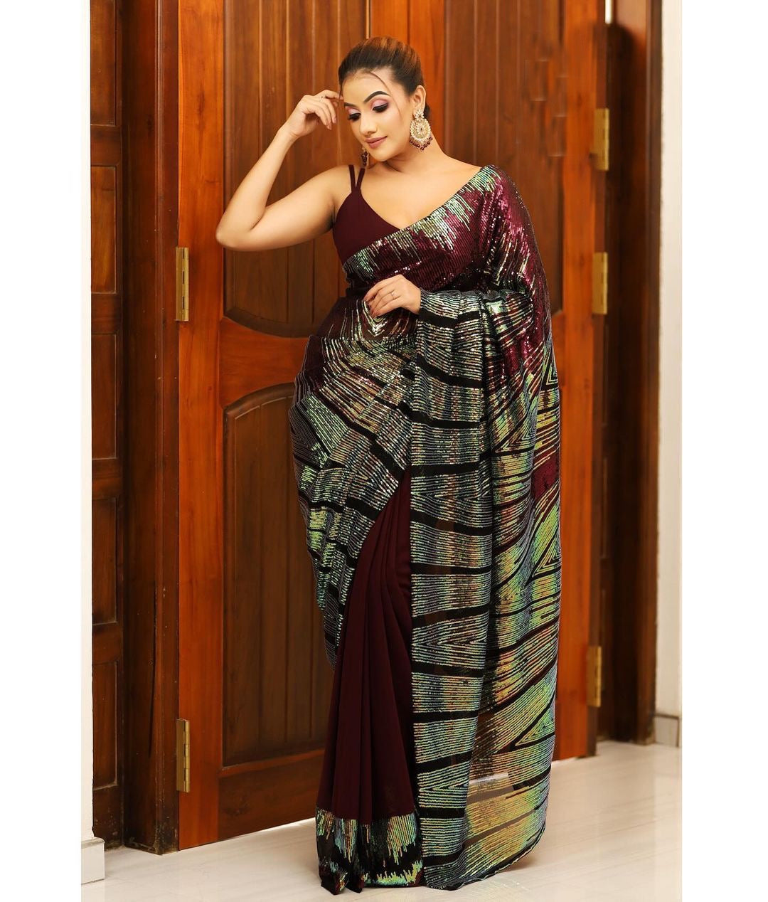 Designer Sequins Saree Rainbow Sequins Embroidery Work