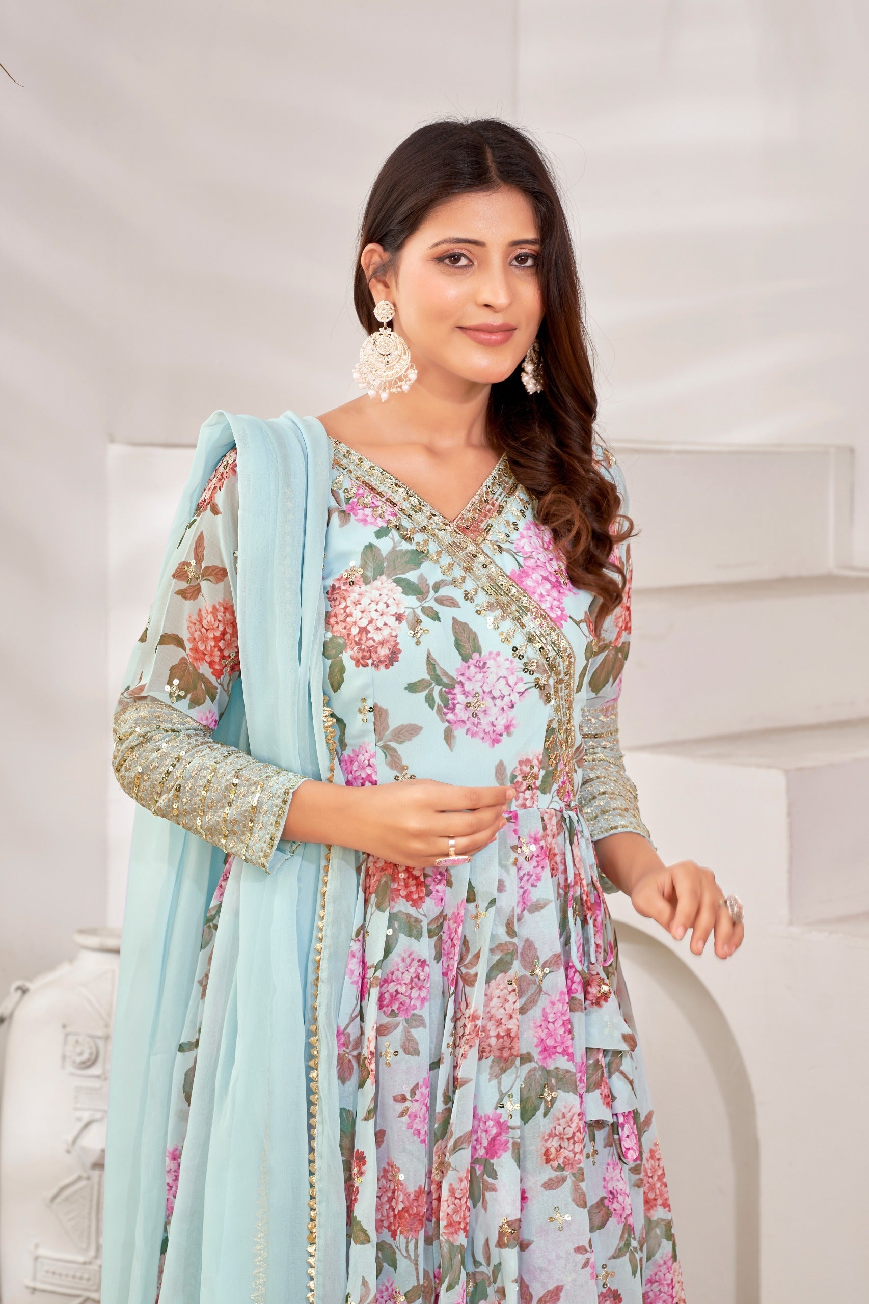 Designer Party Wear Look Gown, Bottom And Dupatta