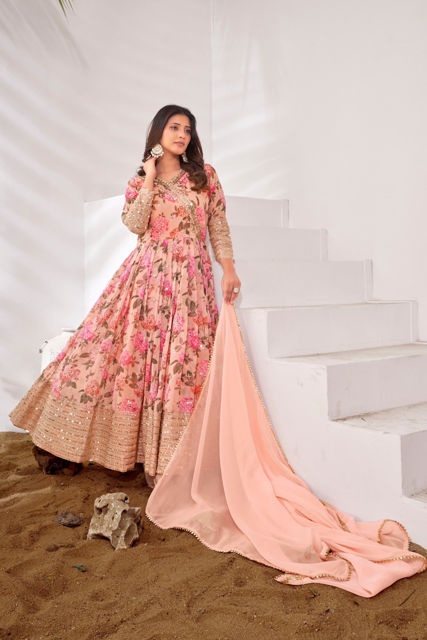 Designer Party Wear Look Gown, Bottom And Dupatta