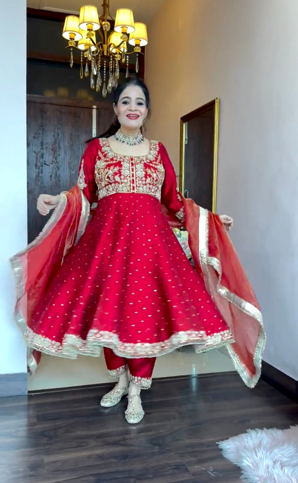 Beautiful Party Wear Look Pure Chinon Silk Anarkali Gown ,Dupatta & Pent Plazzo Set