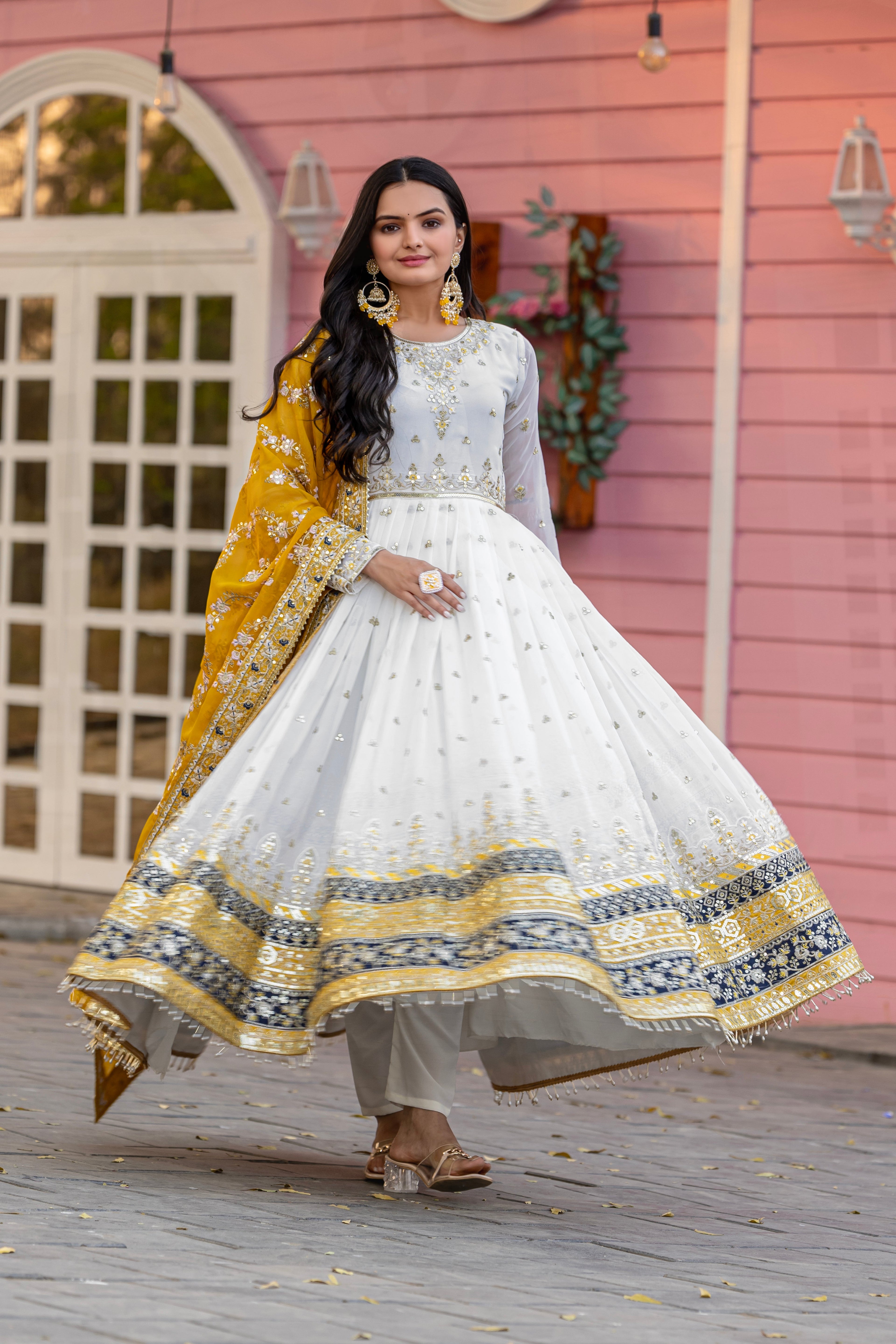 Party Wear Look Heavy Faux Georgette Gown, Dupatta & Bottom Set
