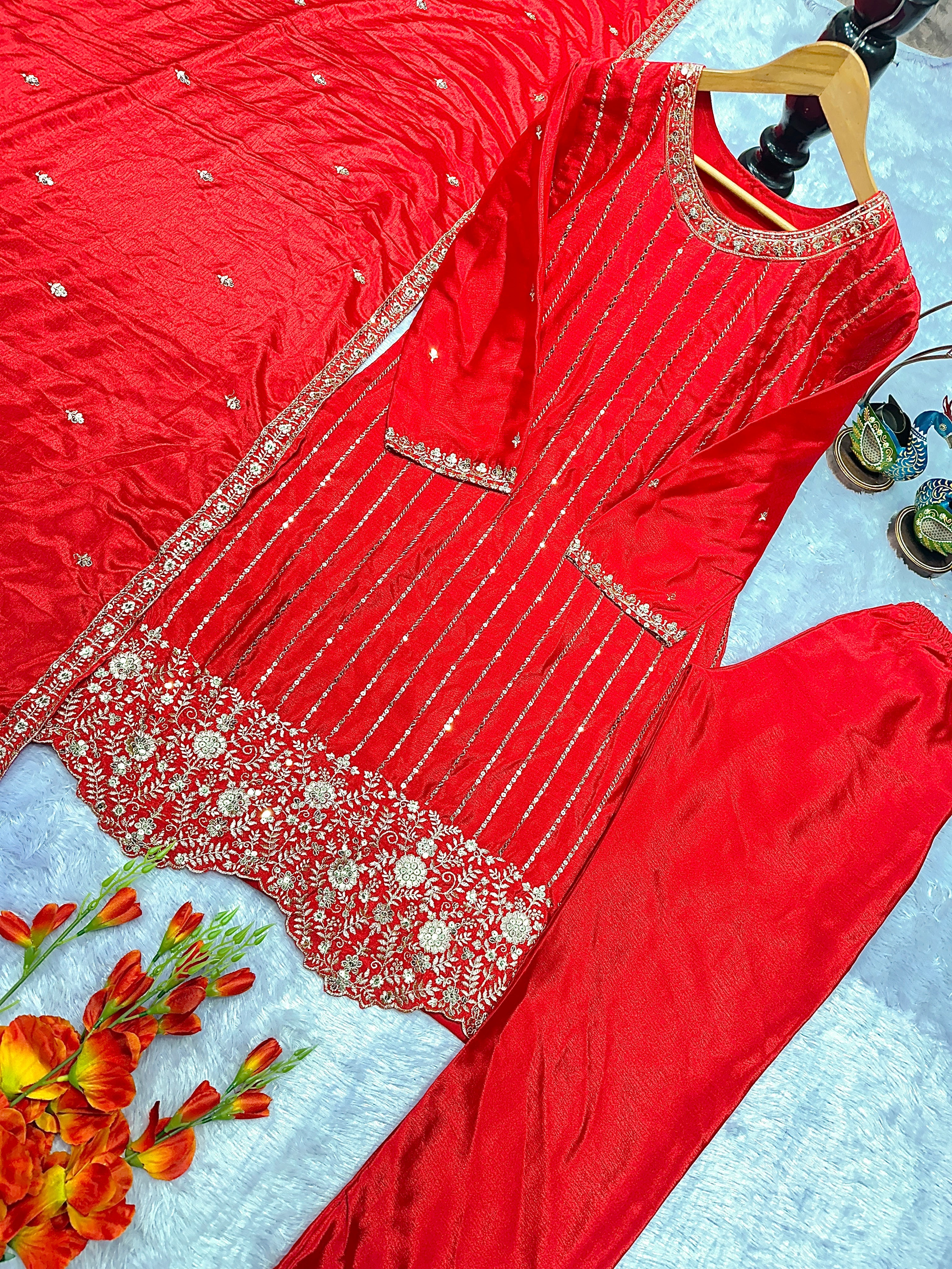 पार्टी वियर डिज़ाइनर टॉप-बॉटम और दुपट्टा