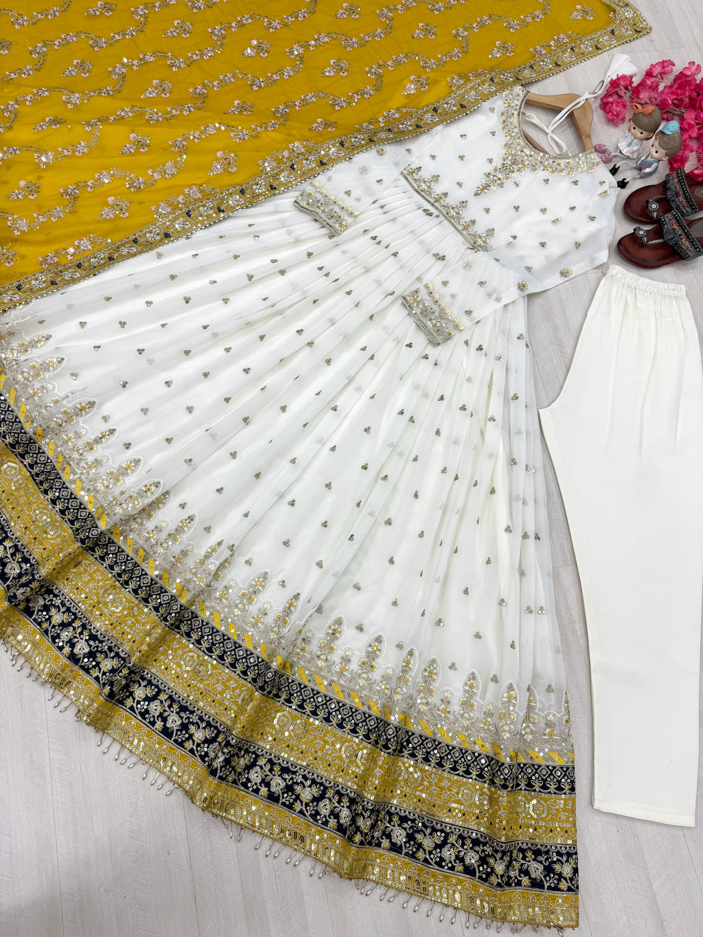 Party Wear Look Heavy Faux Georgette Gown, Dupatta & Bottom Set