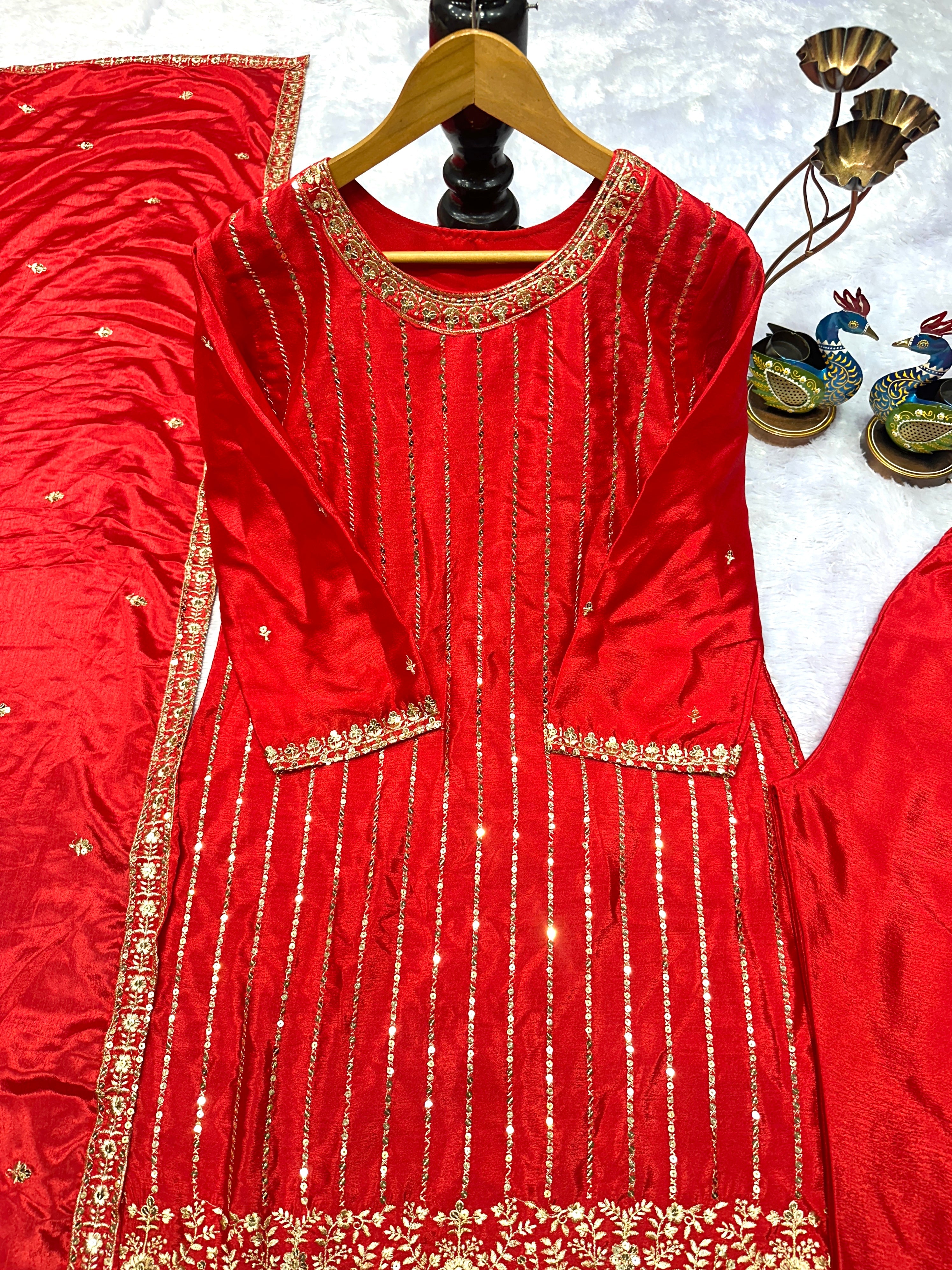 पार्टी वियर डिज़ाइनर टॉप-बॉटम और दुपट्टा