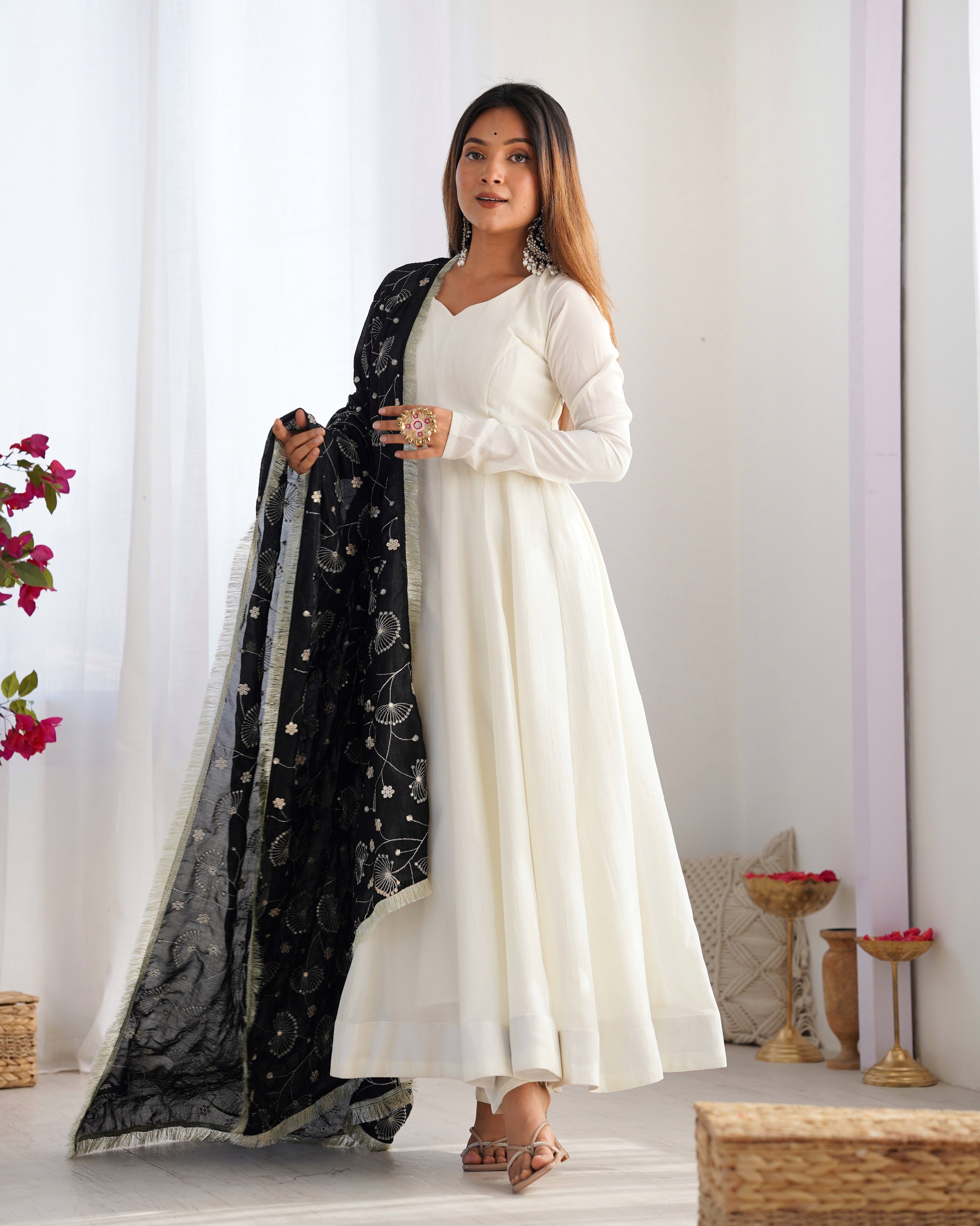 Party Wear Beautiful Anarkali Gown, Pent And Dupatta
