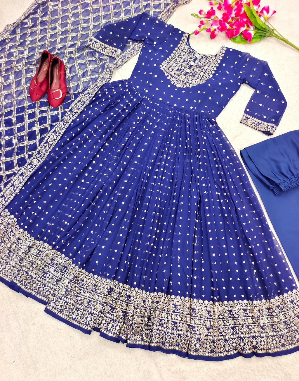 Designer Party Wear Look Gown With Pent And Dupatta Set