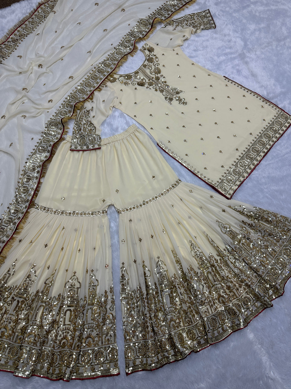 Beautiful Top - Sharara & Dupatta With Embroidery And Sequins Work
