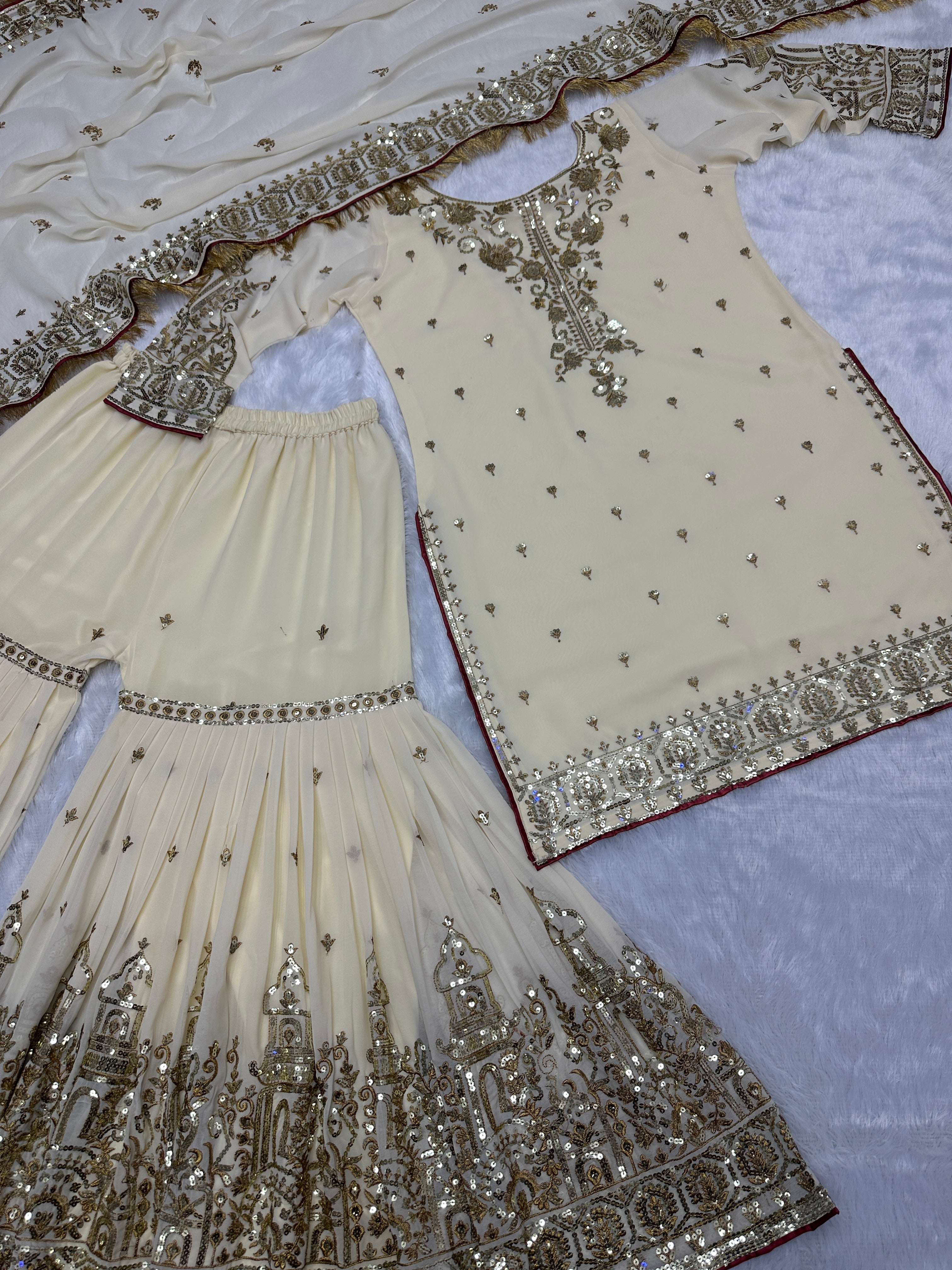 Beautiful Top - Sharara & Dupatta With Embroidery And Sequins Work