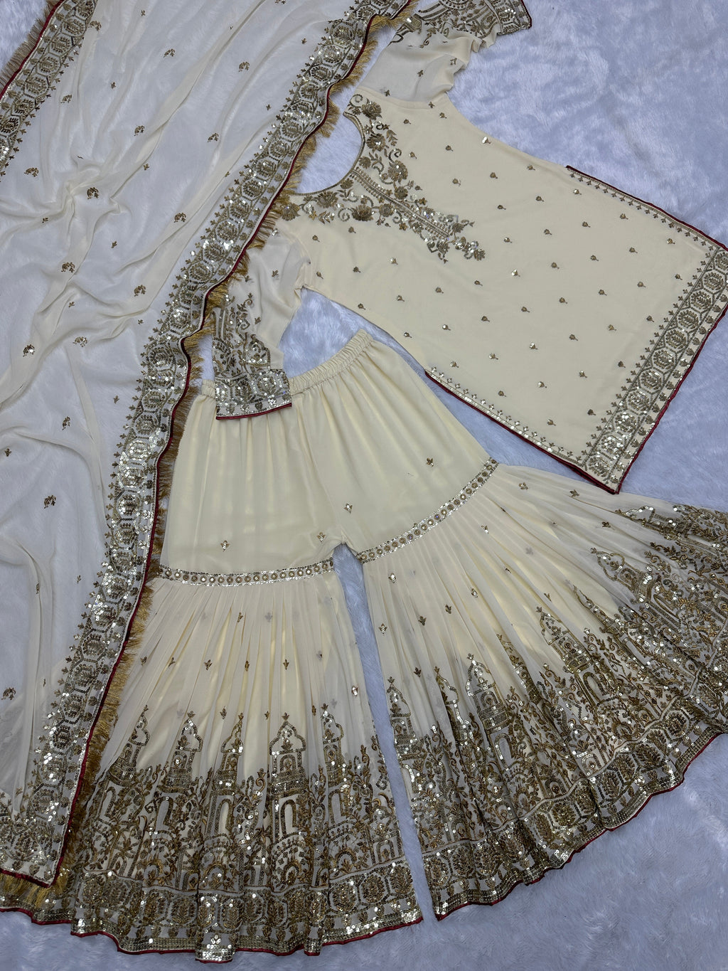 Beautiful Top - Sharara & Dupatta With Embroidery And Sequins Work