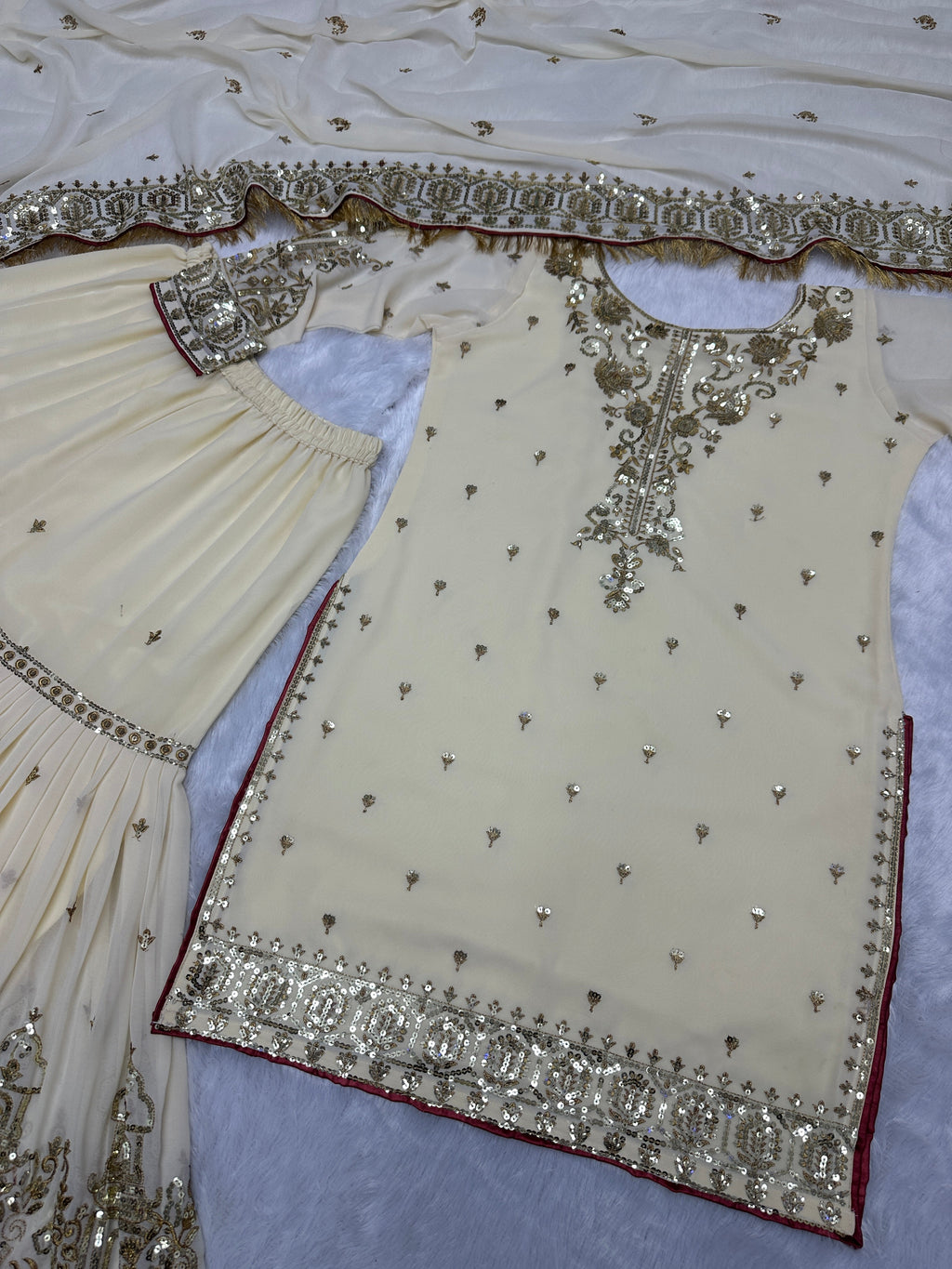 Beautiful Top - Sharara & Dupatta With Embroidery And Sequins Work