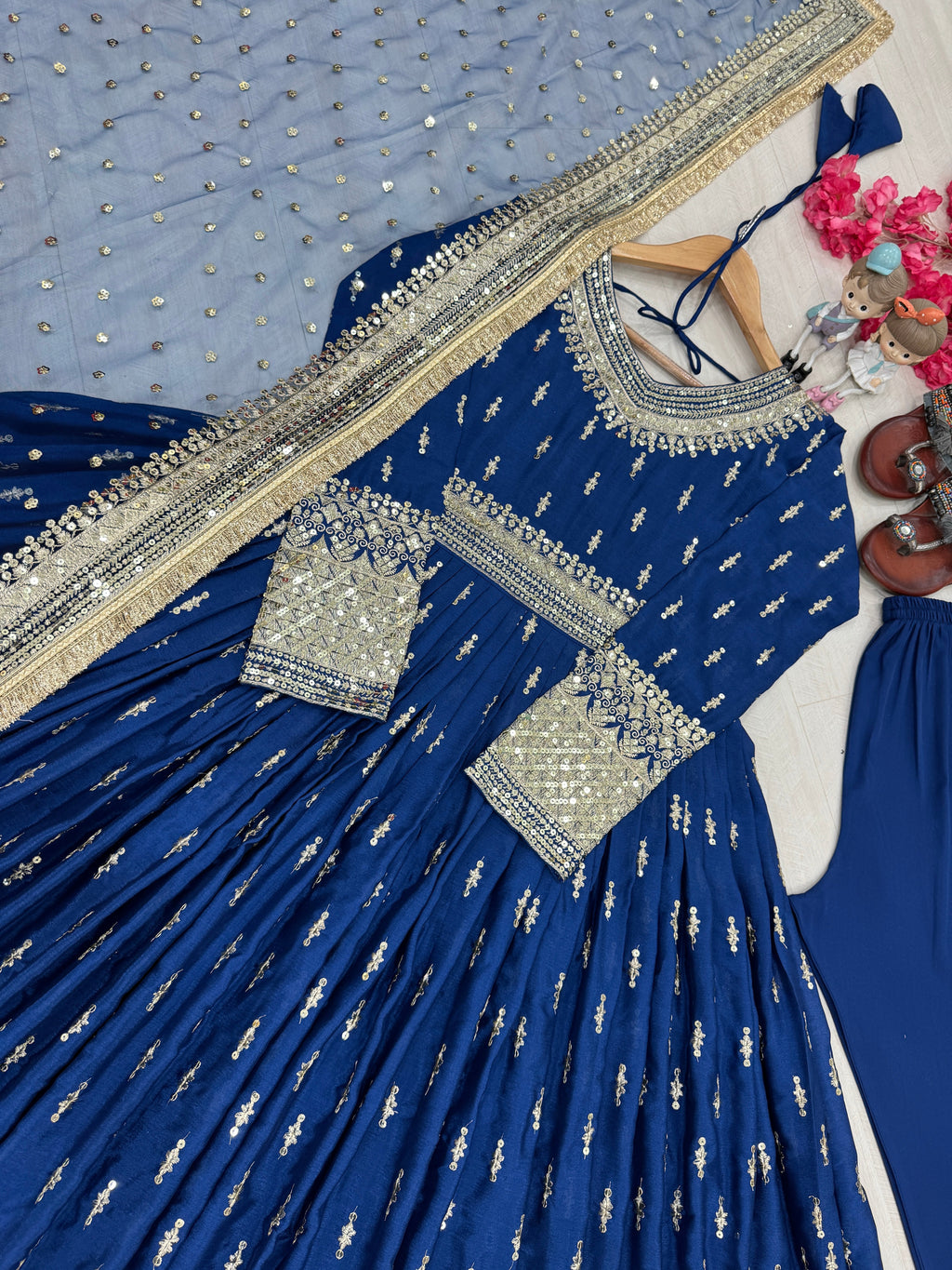 Party Wear Look  Gown, Dupatta & Bottom With Embroidery Work