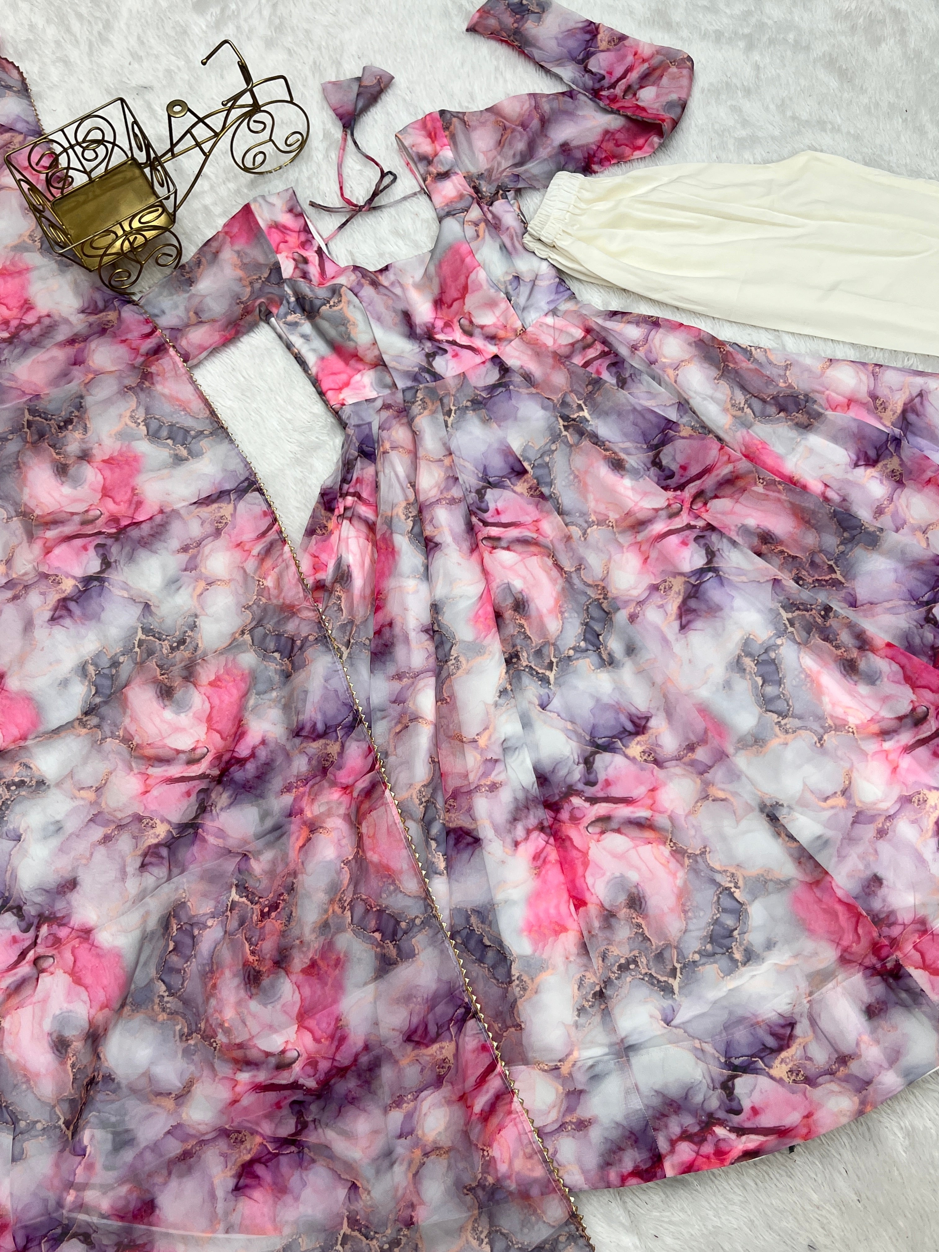 Beautiful Party Wear Anarkali Gown And Pent With Dupatta
