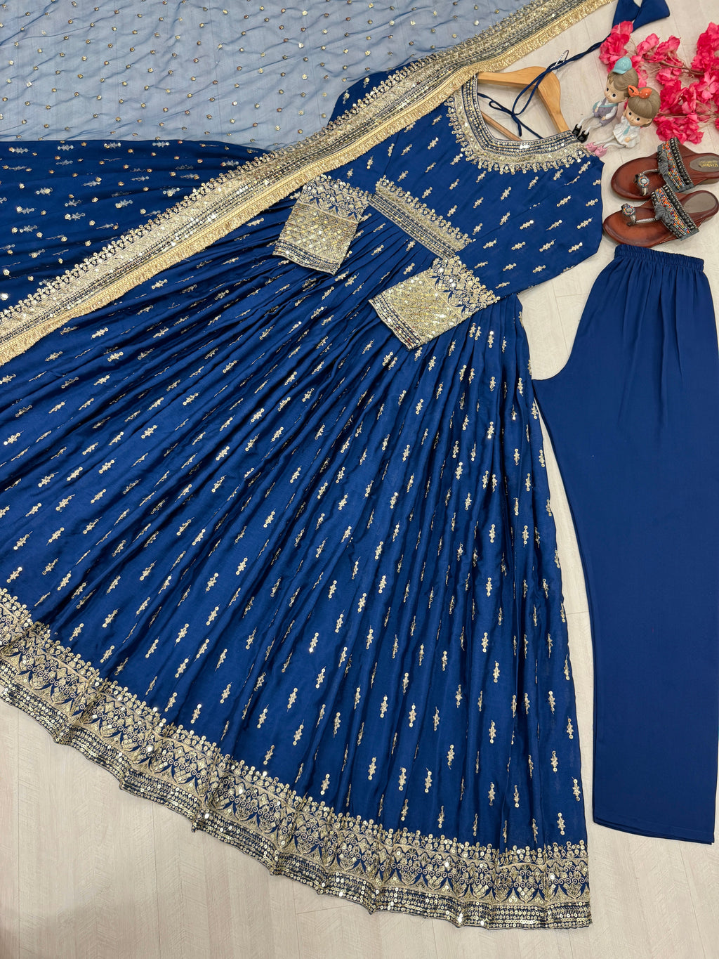 Party Wear Look  Gown, Dupatta & Bottom With Embroidery Work