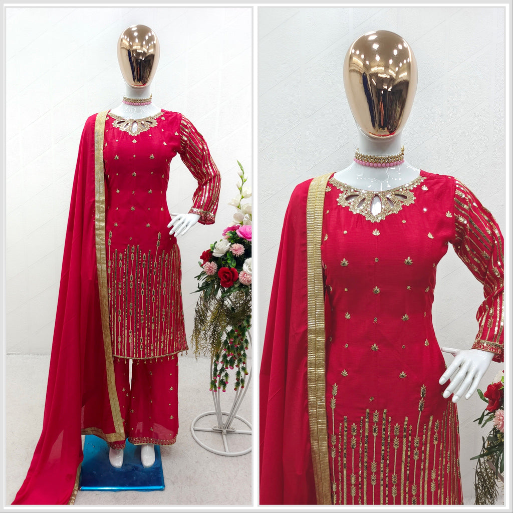 डिज़ाइनर पार्टी वियर टॉप-पेंट दुपट्टे के साथ