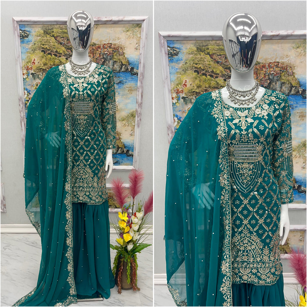 Designer Party Wear Look Top Plazzo & Dupatta Set