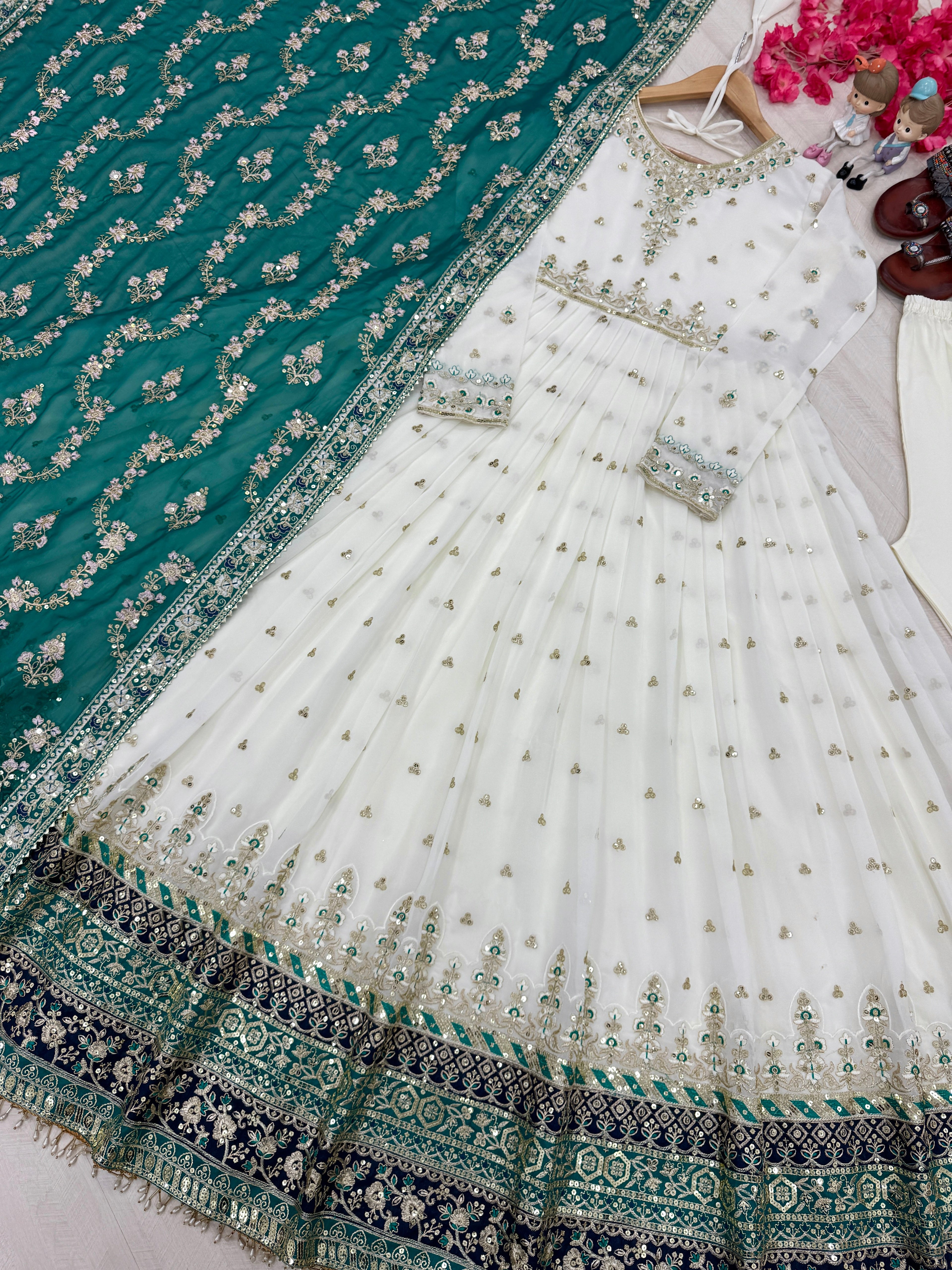 Party Wear Look Heavy Faux Georgette Gown, Dupatta & Bottom Set