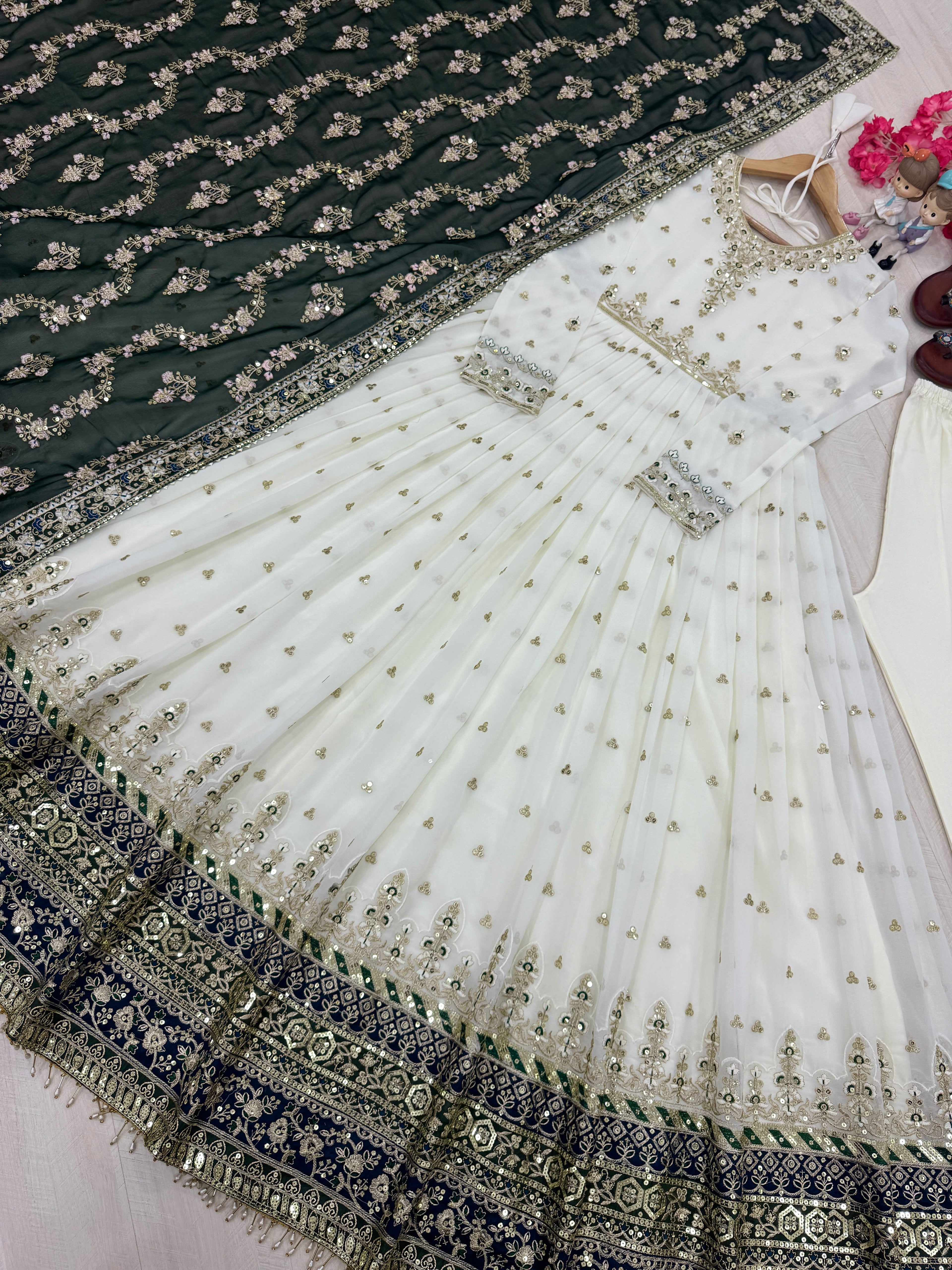 Party Wear Look Heavy Faux Georgette Gown, Dupatta & Bottom Set