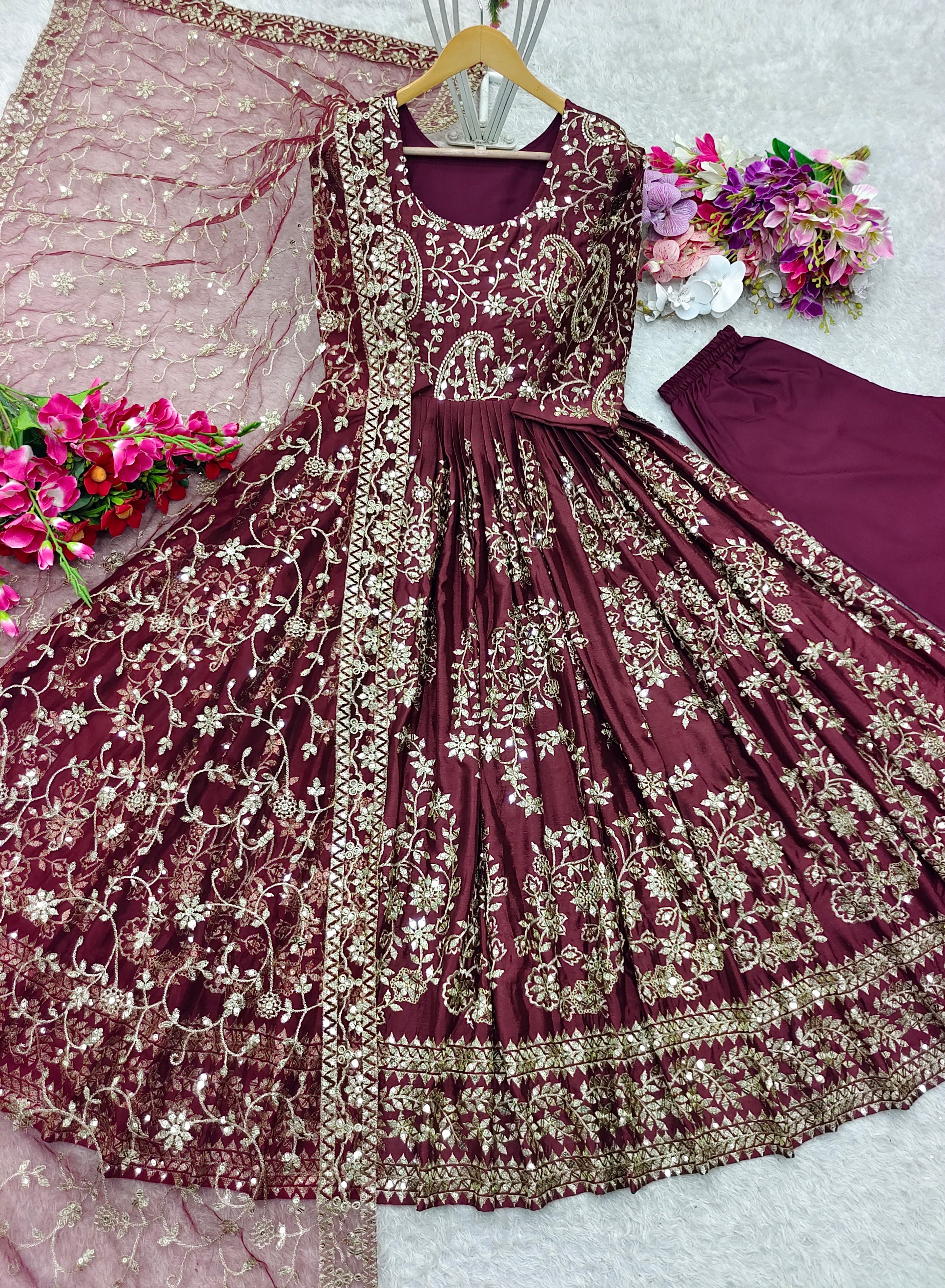 Party Wear Designer Gown -Pent And Beautiful Dupatta