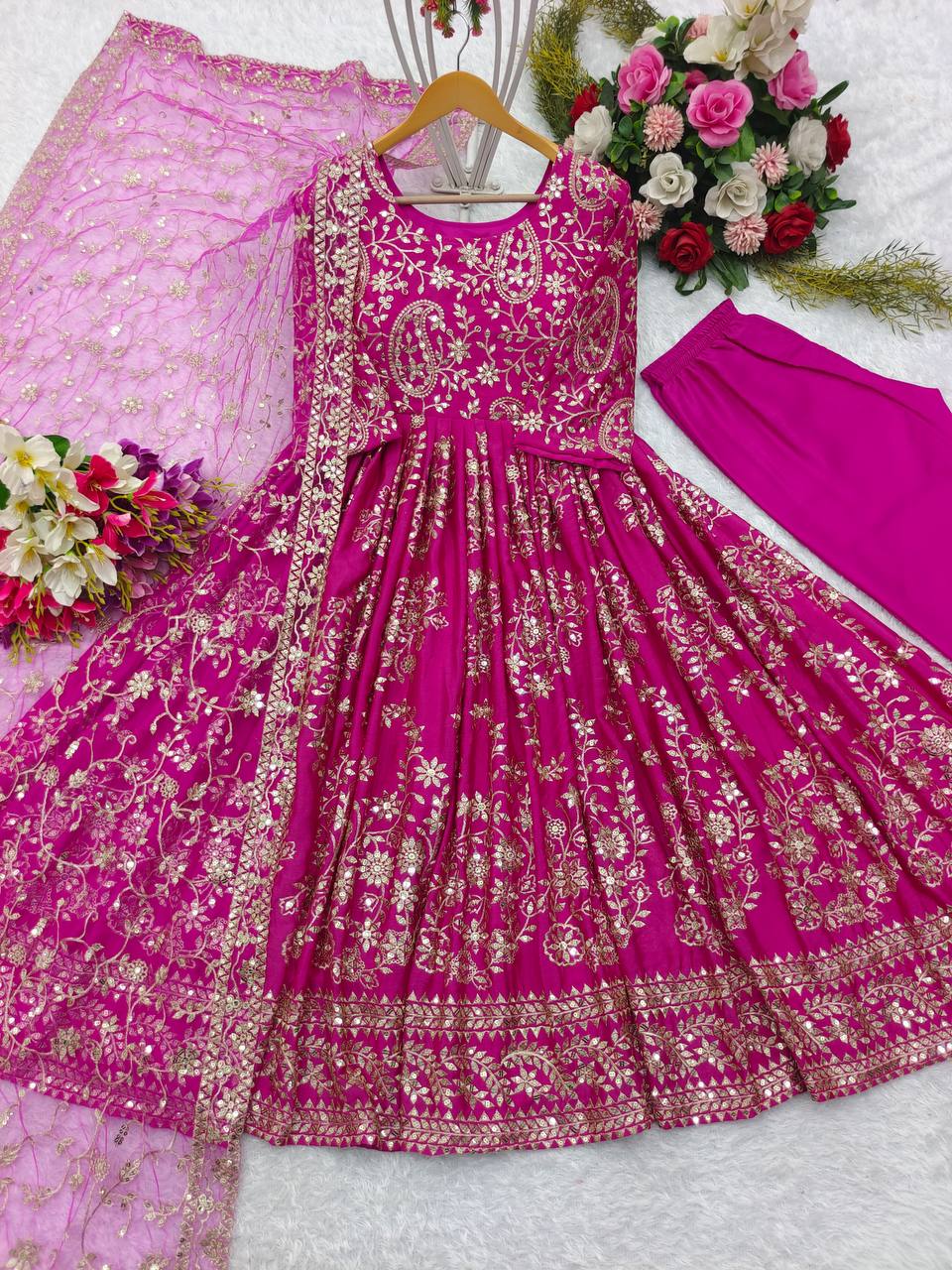 Party Wear Designer Gown -Pent And Beautiful Dupatta