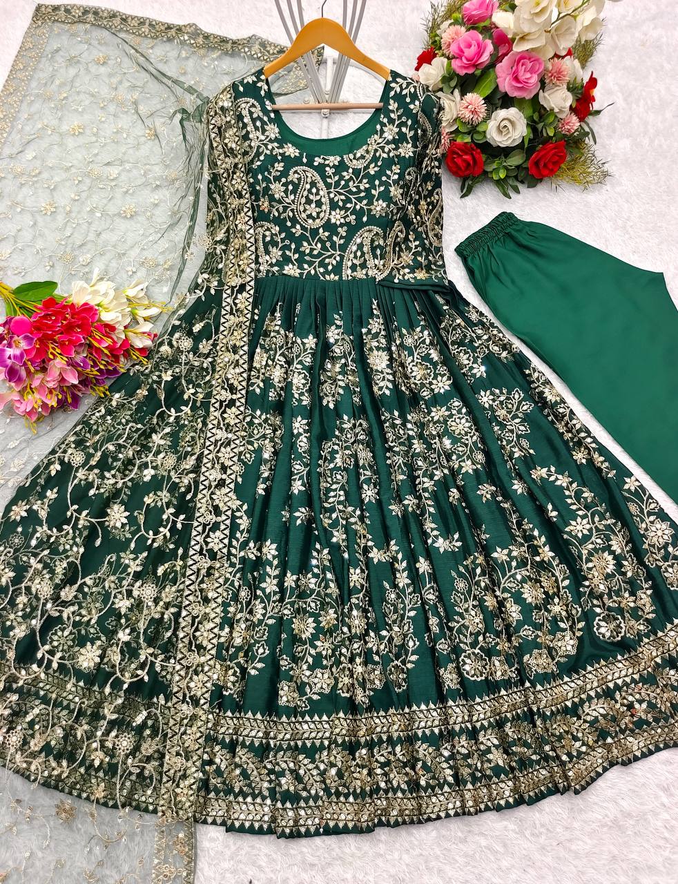Party Wear Designer Gown -Pent And Beautiful Dupatta
