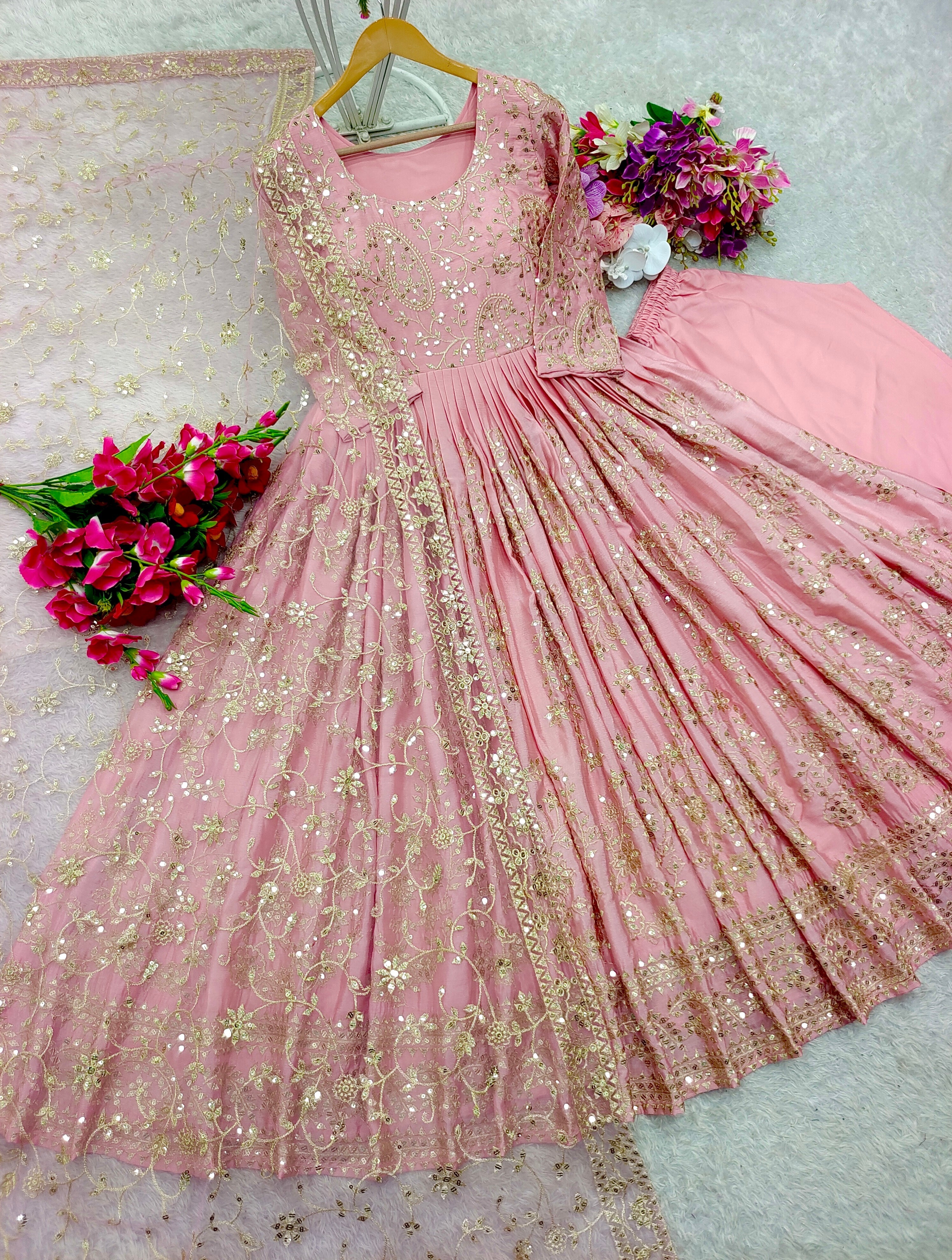 Party Wear Designer Gown -Pent And Beautiful Dupatta