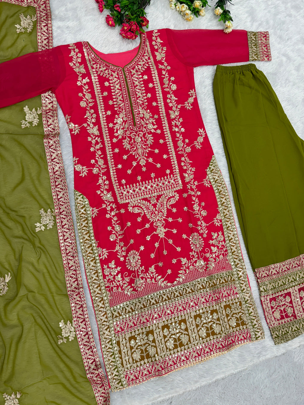 Beautiful Party Wear Top Plazzo And Dupatta With Dimond Work