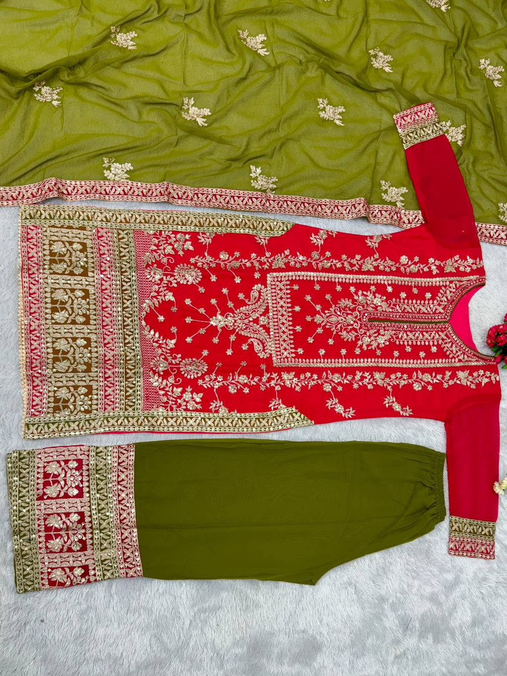 Beautiful Party Wear Top Plazzo And Dupatta With Dimond Work