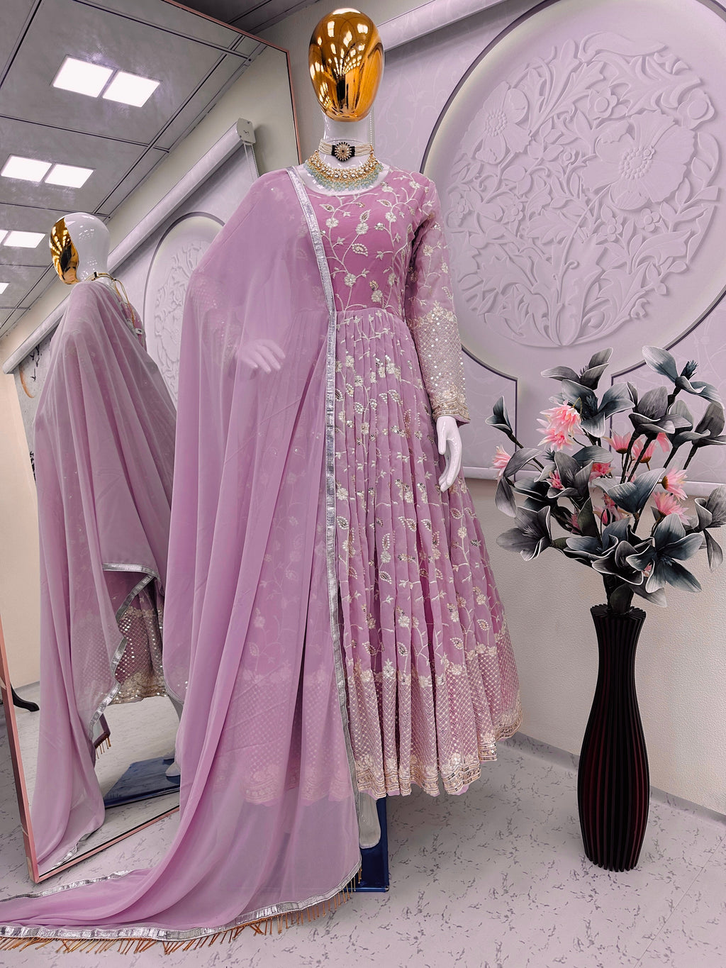 Party Wear Gown With Embroidery Sequins Work