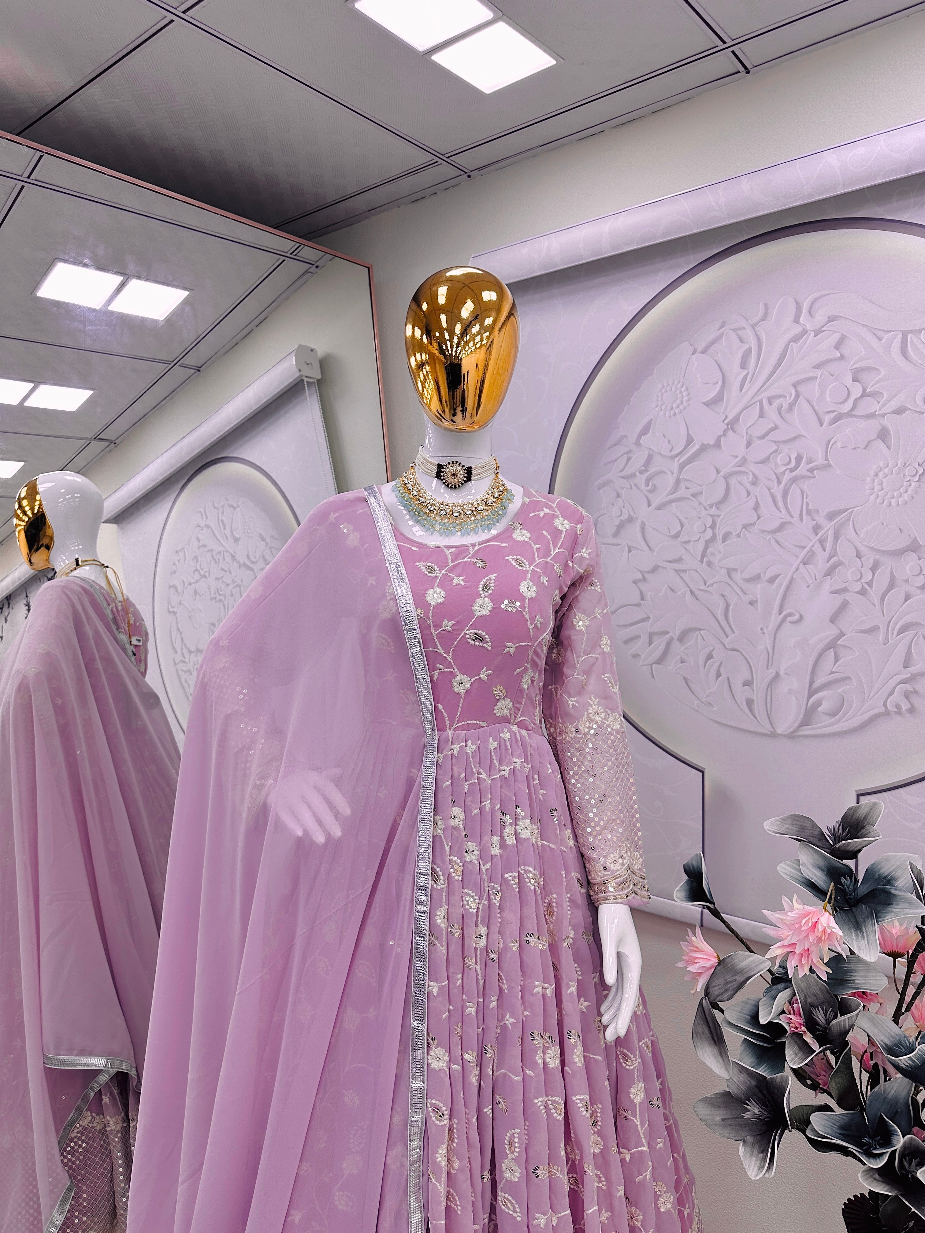 Party Wear Gown With Embroidery Sequins Work