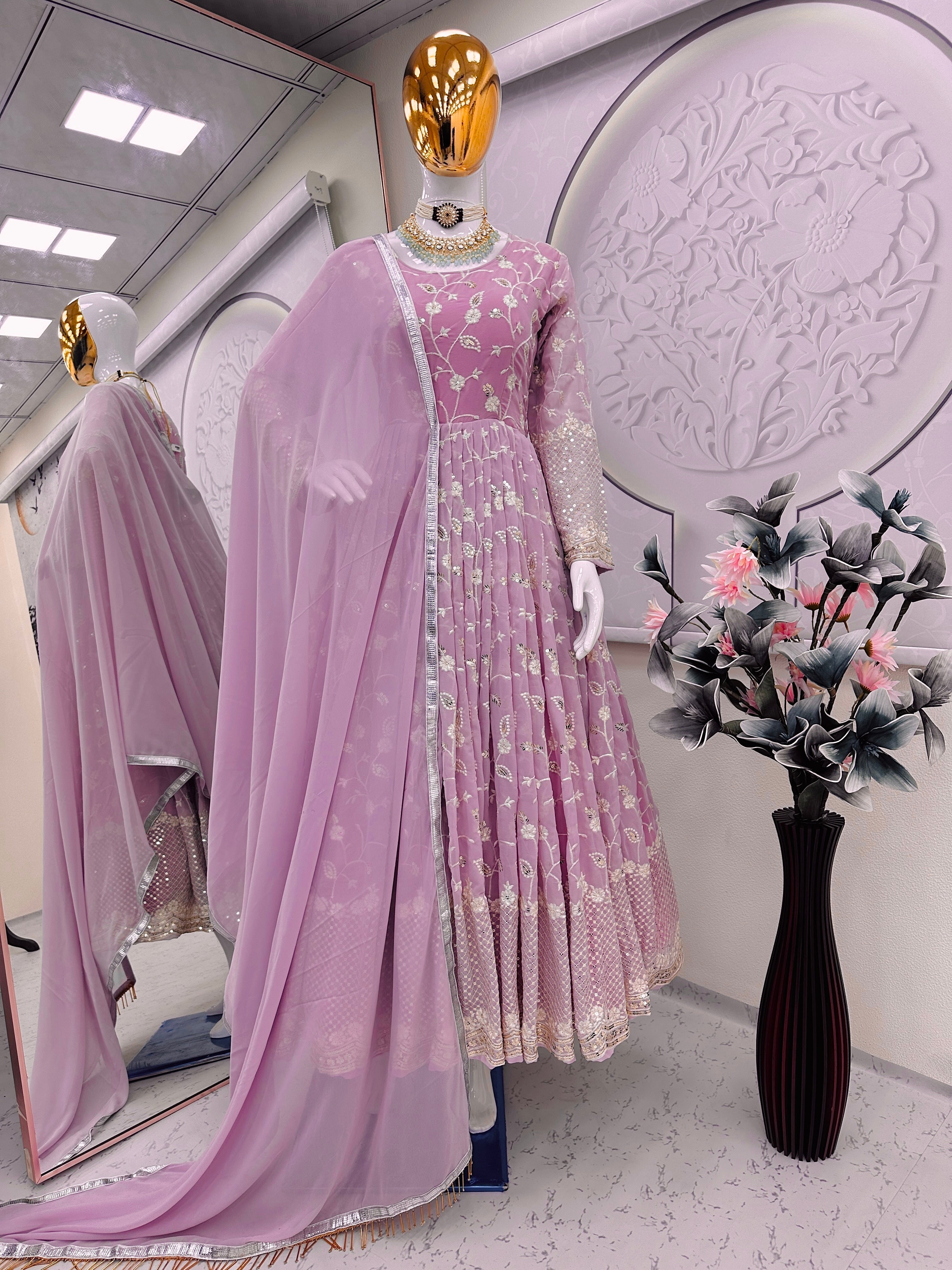 Party Wear Gown With Embroidery Sequins Work