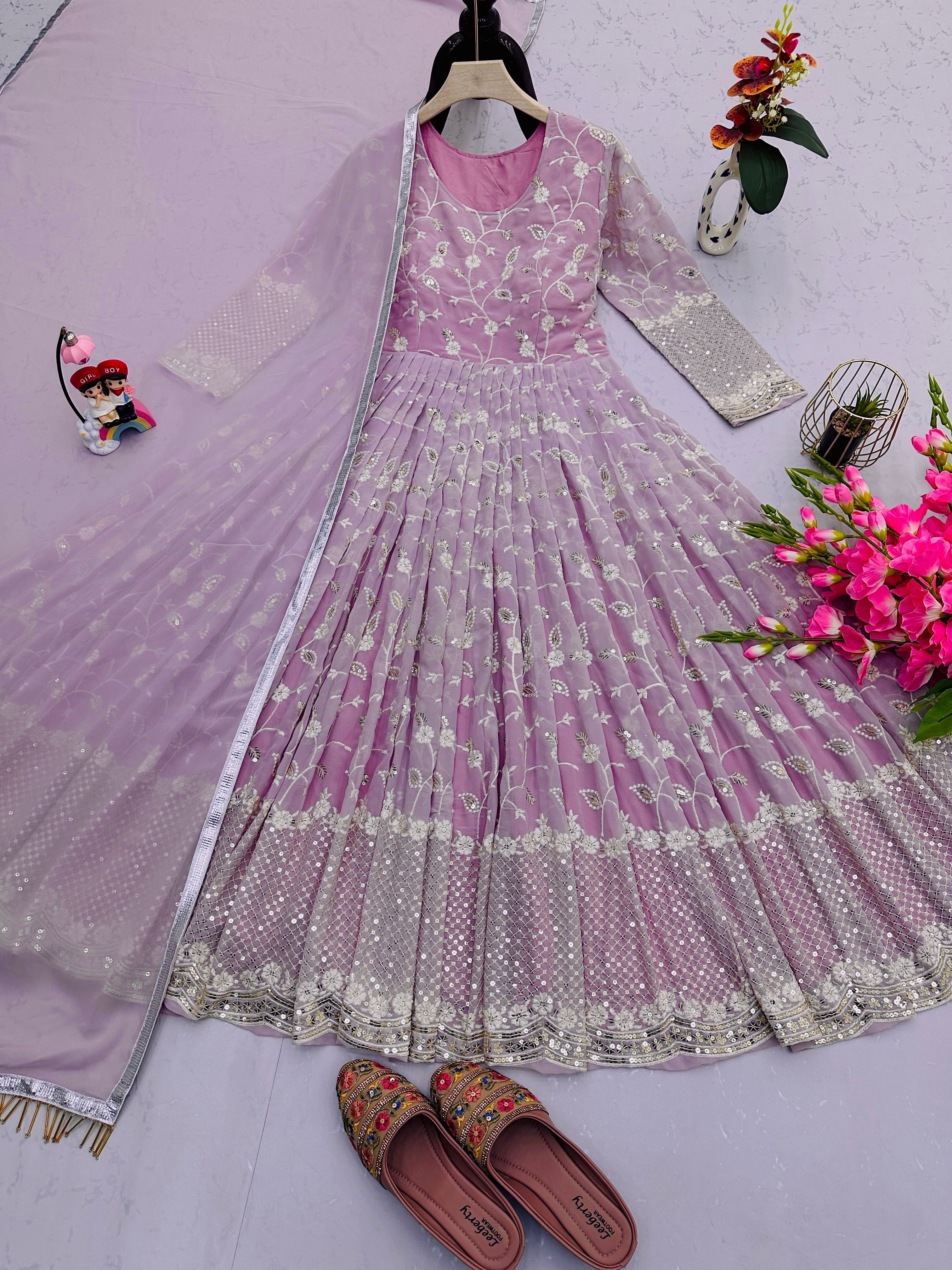 Party Wear Gown With Embroidery Sequins Work