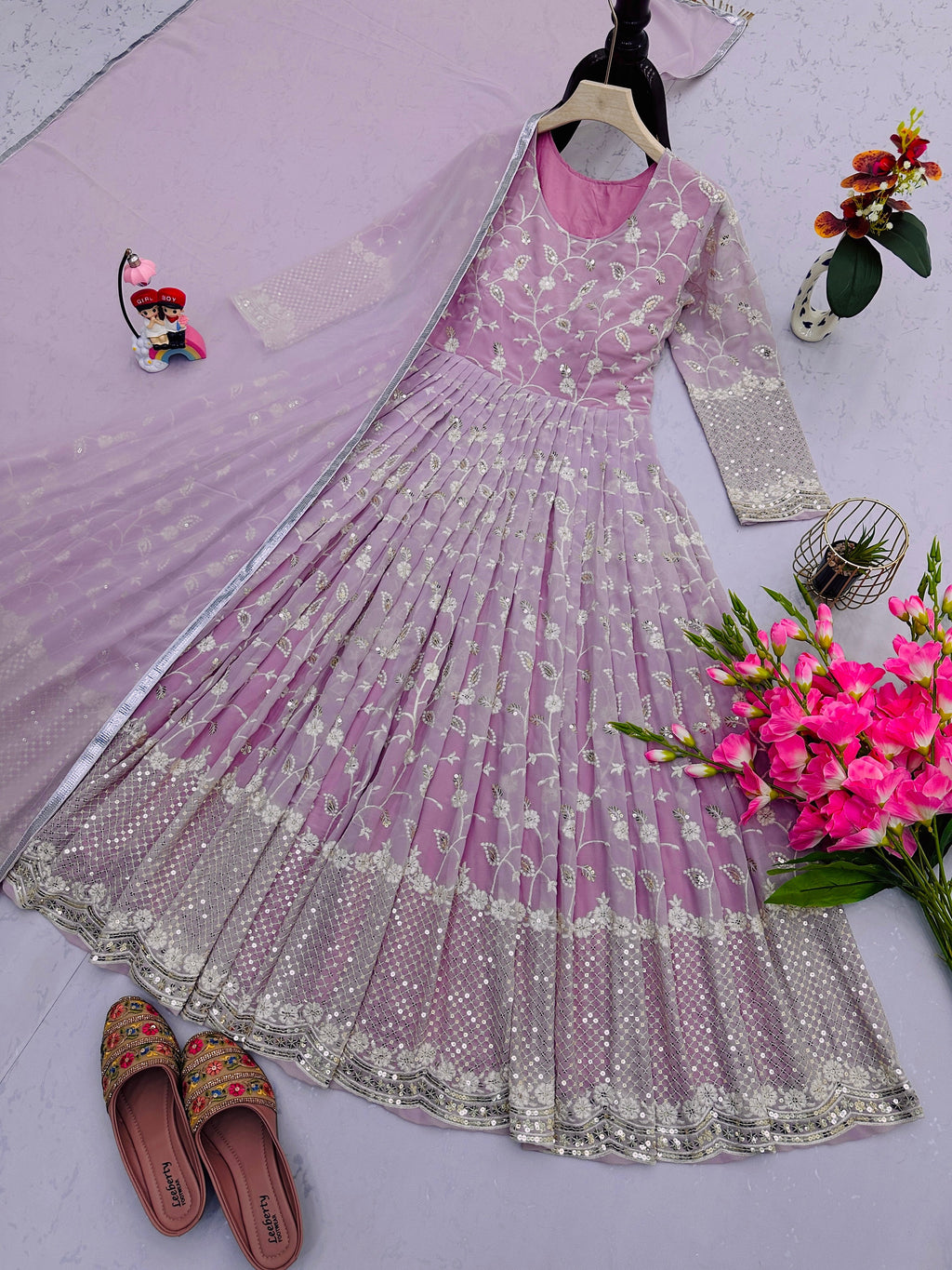 Party Wear Gown With Embroidery Sequins Work